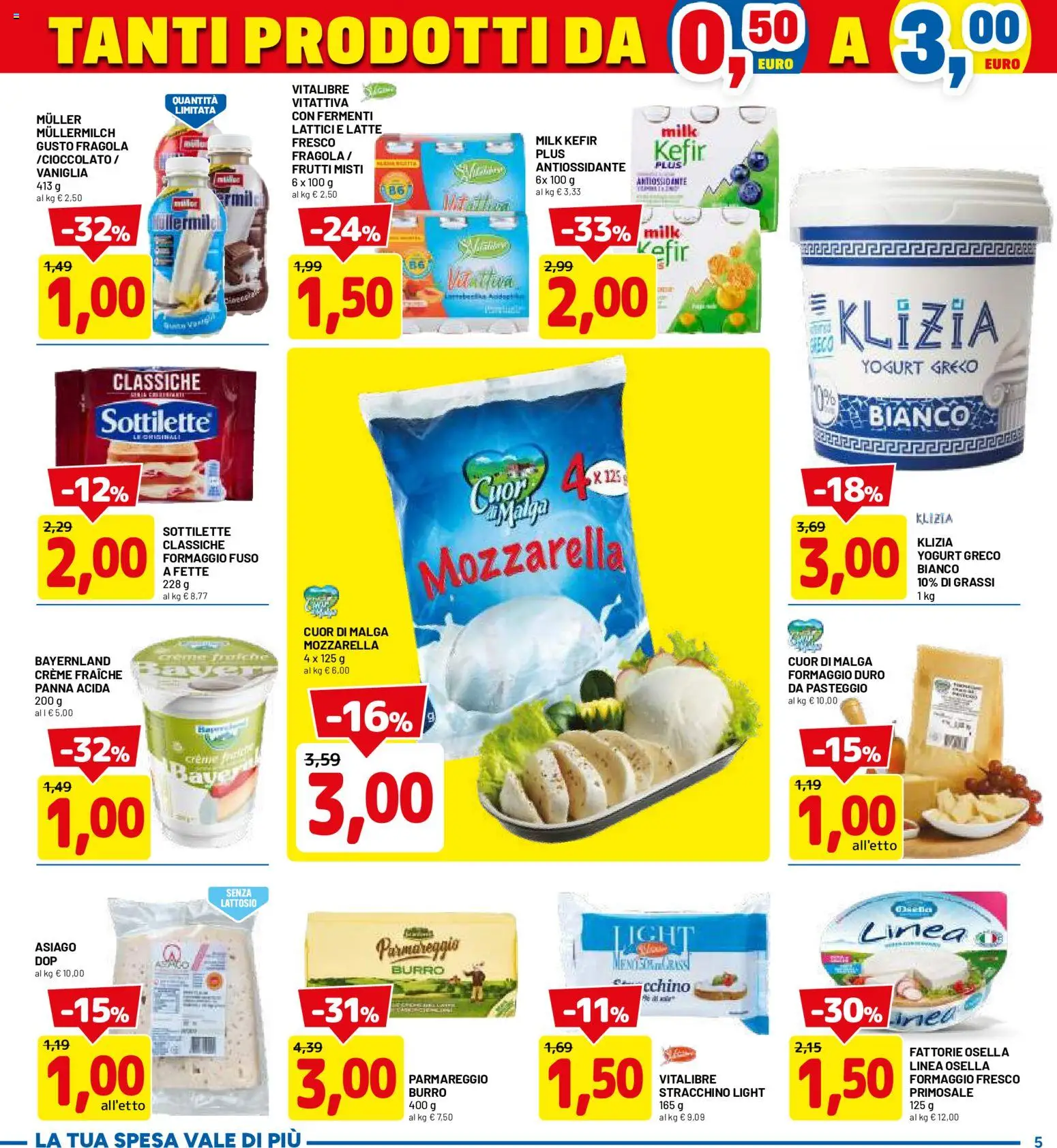 Volantino D Più del 14.05.2026 | Pagina: 5 | Prodotti: Yogurt greco, Mozzarella, Latte, Stracchino