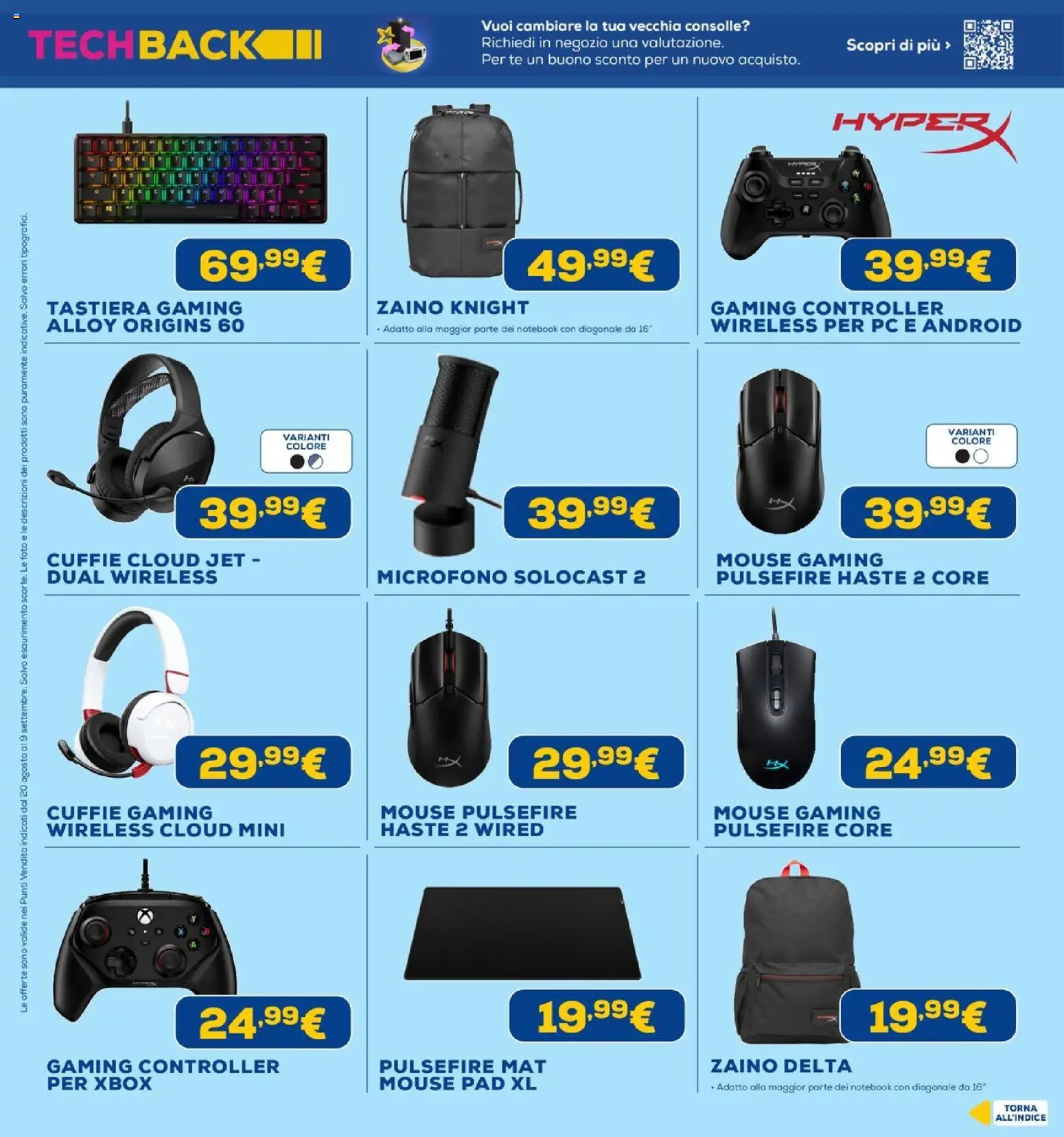 Volantino Euronics del 20/08/2026 | Pagina: 12 | Prodotti: Zaino, Tastiera, Cuffie, Microfono