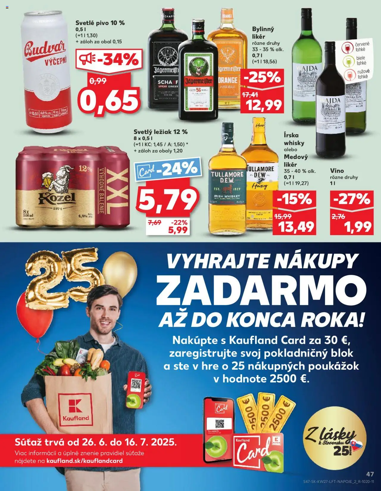 Nové Kaufland akcie – leták je platný od 03.07.2025 | Strana: 47 | Produkty: Jägermeister, Pivo, Víno, Budvar