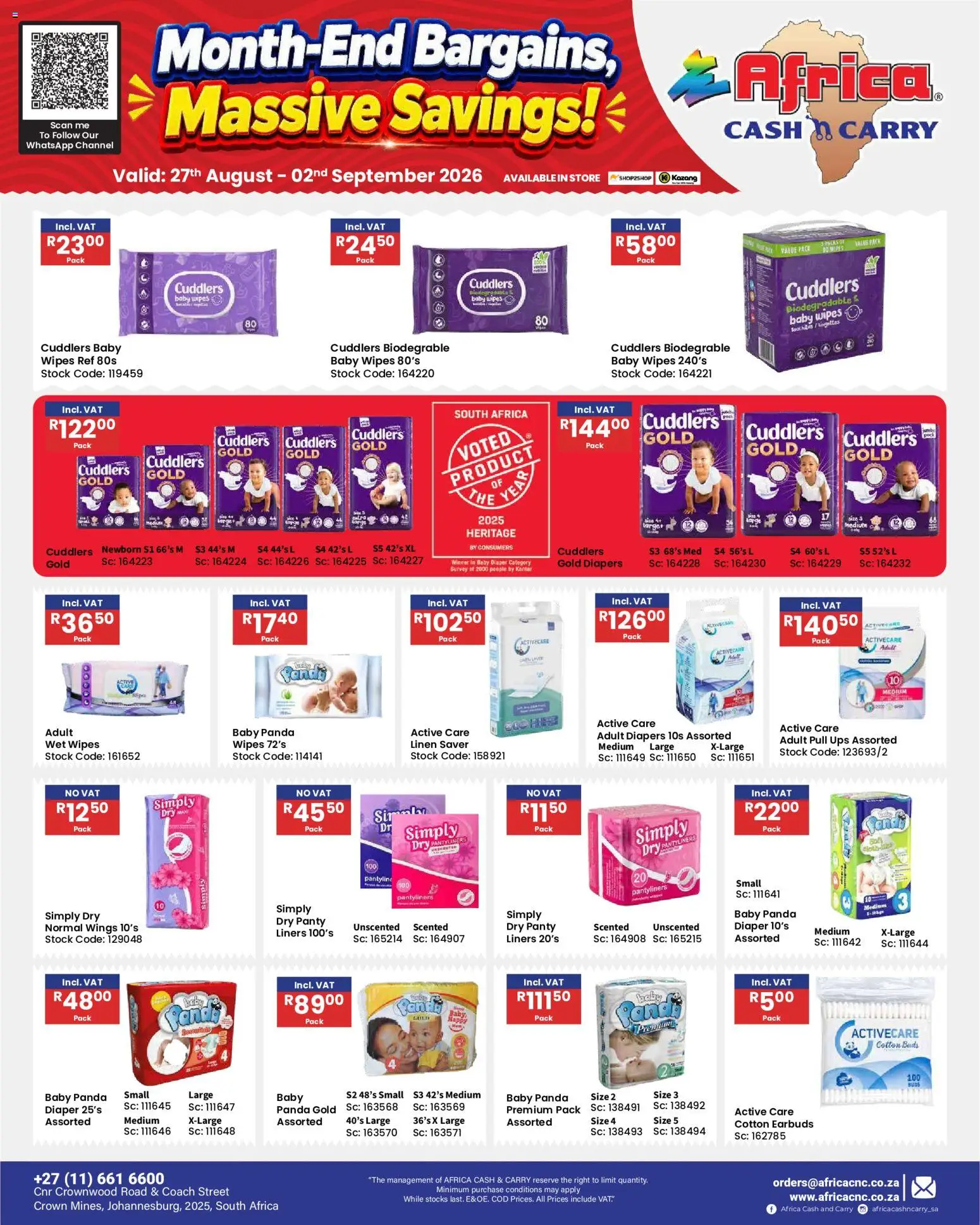 New Africa Cash & Carry catalogue – valid from 27/08/2026 | Page: 67 | Products: Earbuds, Diapers, Stock, Cotton buds