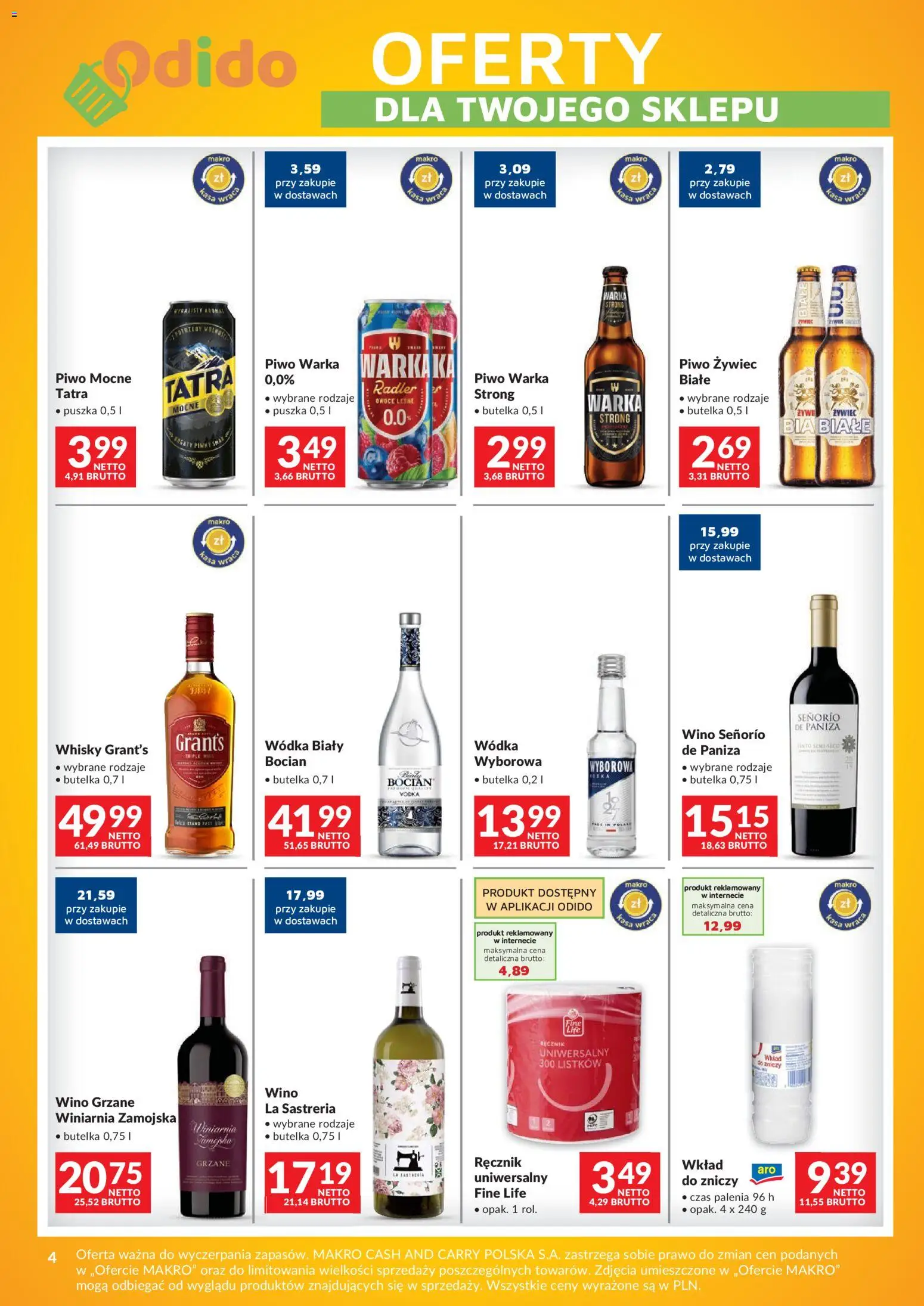 Makro gazetka - Odido od 23.10.2026 | Strona: 4 | Produkty: Wino Winiarnia Zamojska, Vodka, Wino, Warka strong