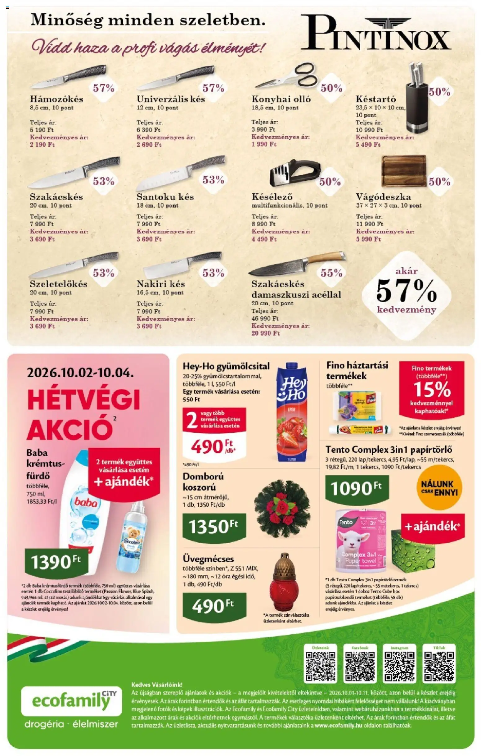 Ecofamily akciós ujság - amely érvényes a következő dátumtól: 2026.10.01. | Oldal: 8 | Termékek: Gyümölcsital, Vágódeszka, Baba, Koszorú