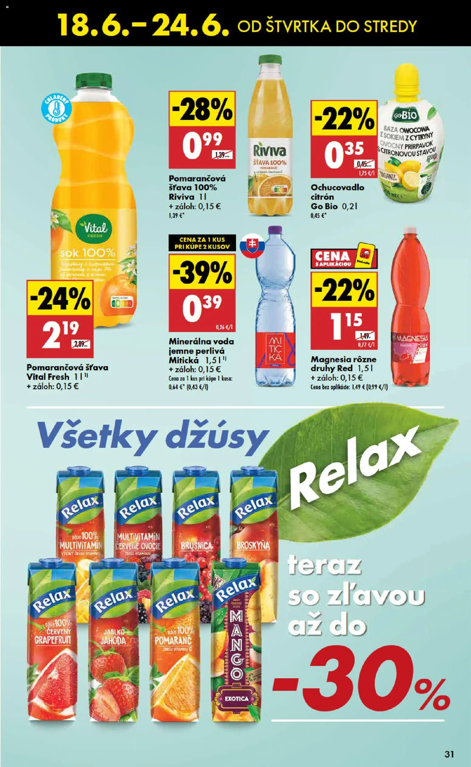 Nové Biedronka akcie – leták je platný od 18.06.2026 | Strana: 31 | Produkty: Džús, Voda, Minerálna voda, Mitická