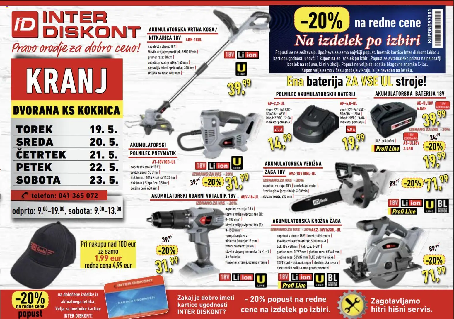 Novi Inter Diskont katalog ponudbe – veljaven od 19.05.2026 | Stran: 1 | Izdelki: Baterija, Usb, Orodje, Krožna žaga