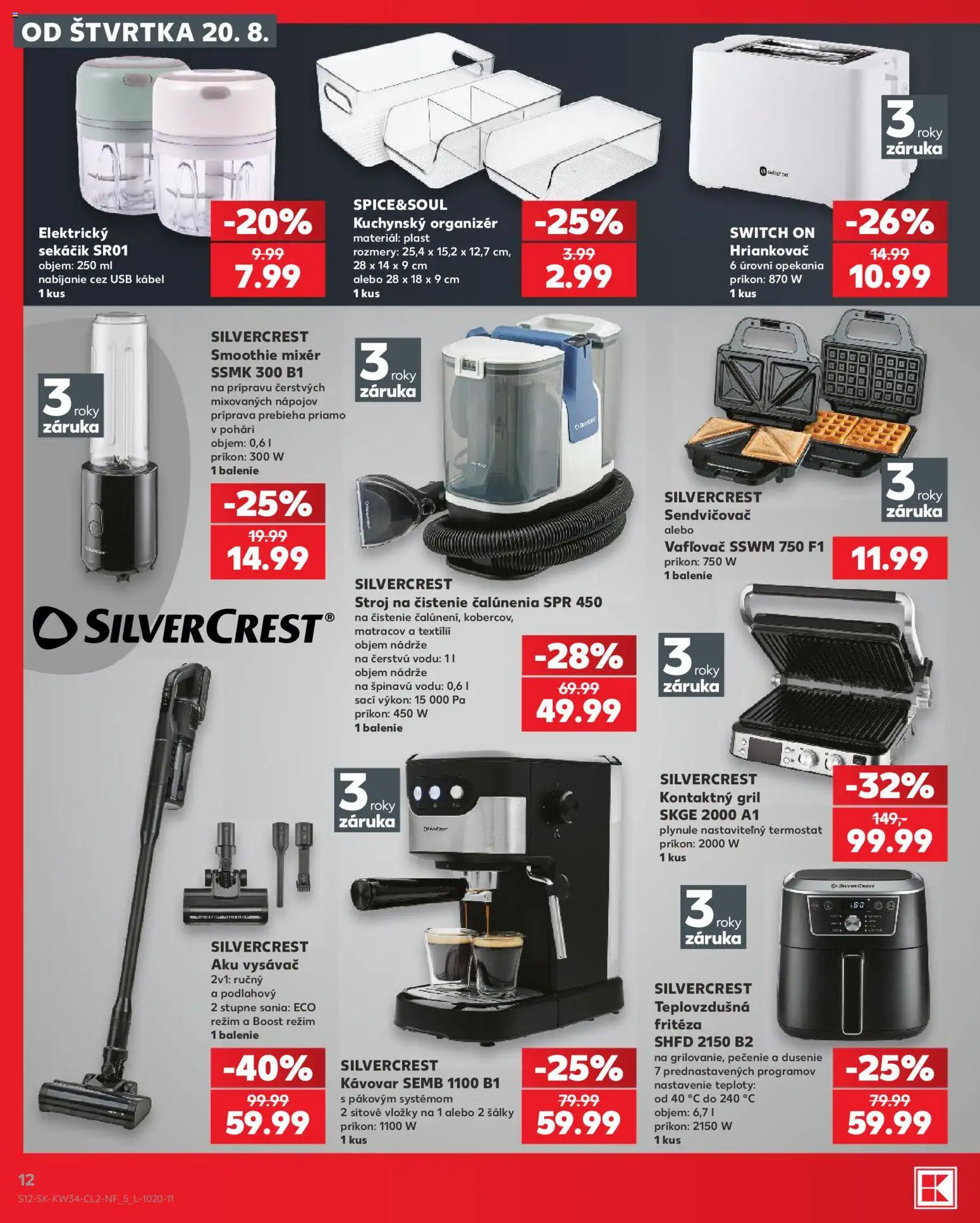 Kaufland SK akciós ujság - amely érvényes a következő dátumtól: 2026.08.20. | Oldal: 12 | Termékek: Kábel, USB, SilverCrest, Smoothie