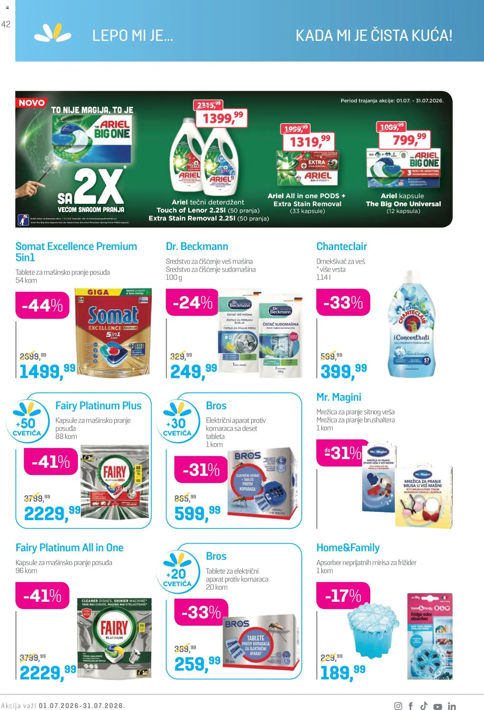 Lilly drogerie katalog - važi od 01.07.2026 | Strana: 42 | Proizvode: Tečni deterdžent, Ariel, Lenor, Kapsule