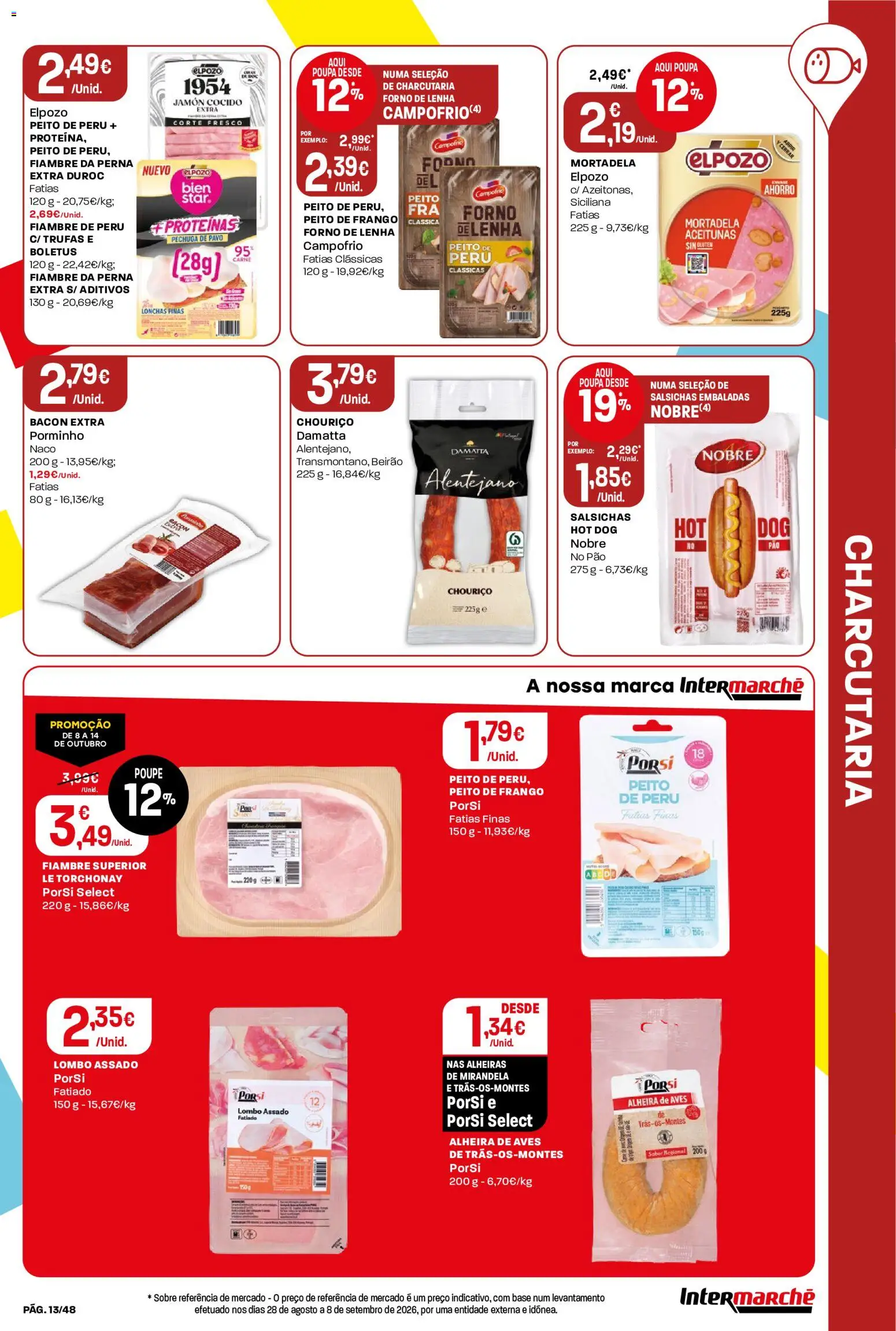 Intermarché folheto │ válido de 08/10/2026 | Página: 13 | Produtos: Mortadela, Peito de peru, Base, Pão