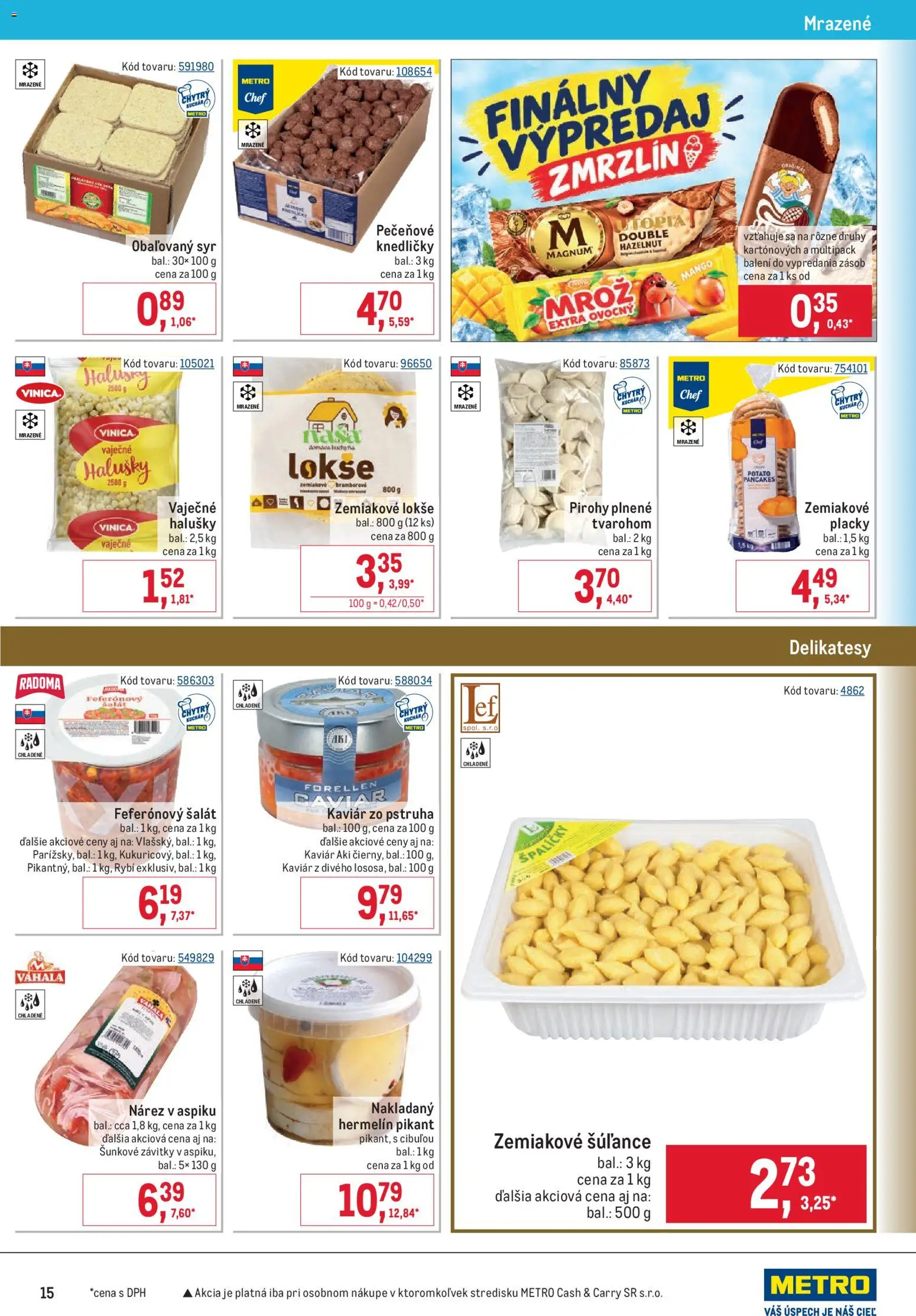 Nové Metro akcie – leták je platný od 07.10.2026 | Strana: 15 | Produkty: Syr, Magnum, Hermelín, Mango