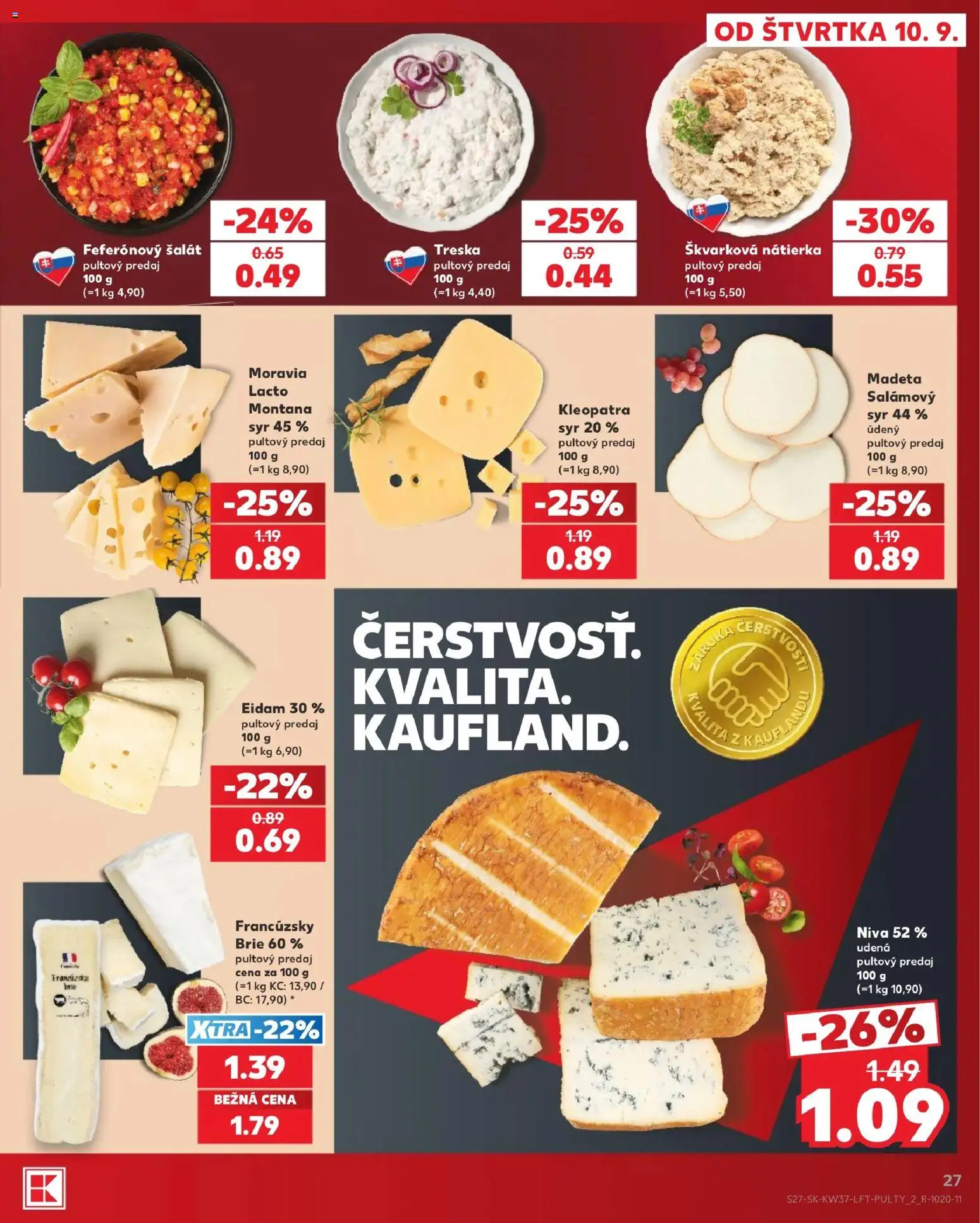 Nové Kaufland akcie – leták je platný od 10.09.2026 | Strana: 27 | Produkty: Syr, Eidam, Nátierka, Šalát