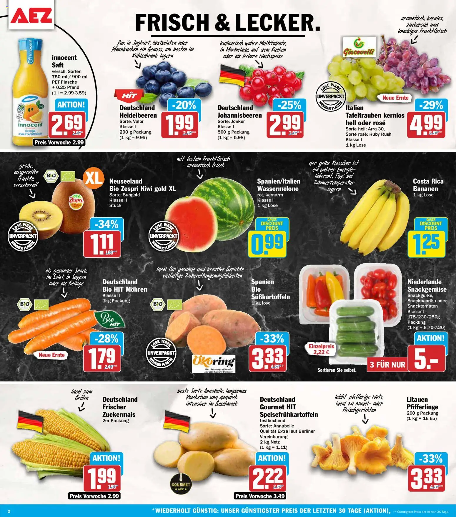 AEZ Prospekt – gültig ab 03.08.2026 | Seite: 2 | Produkte: Berliner, Bananen, Pfifferlinge, Kiwi