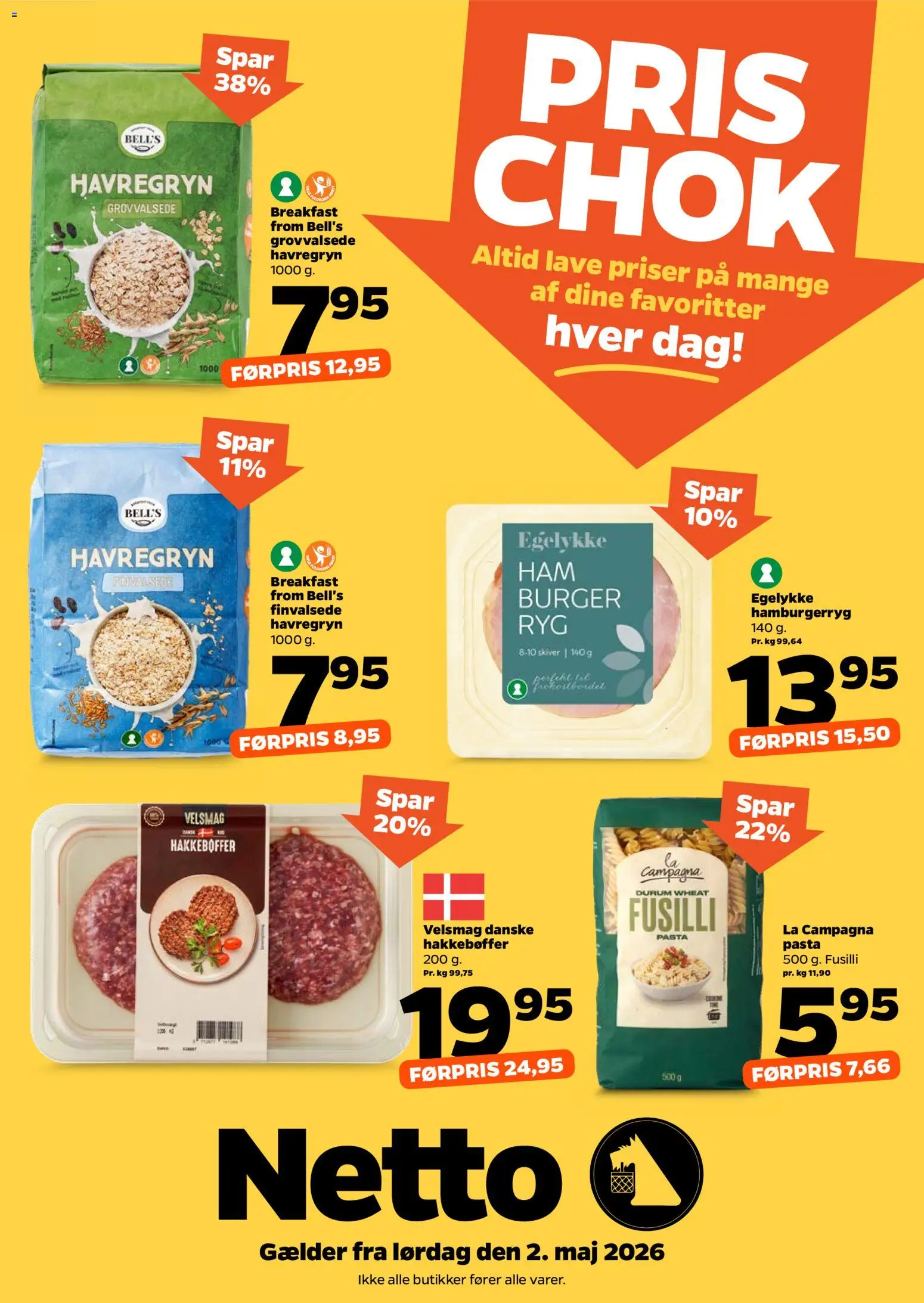 Netto tilbudsavis – gyldig fra 02.05.2026 | Side: 1 | Produkter: Pasta, Havregryn, Hamburgerryg