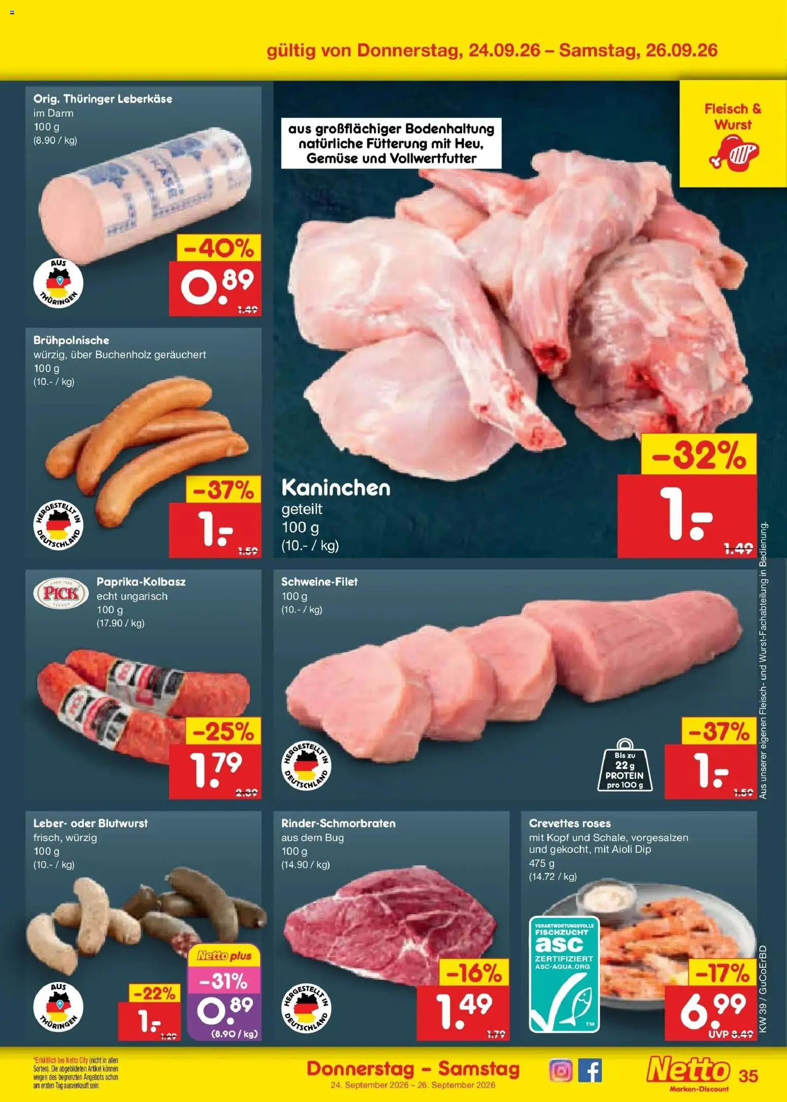 Netto Marken-Discount Prospekt Delitzsch – gültig ab 21.09.2026 | Seite: 49 | Produkte: Kaninchen, Schweinefilet, Wurst, Leberkase