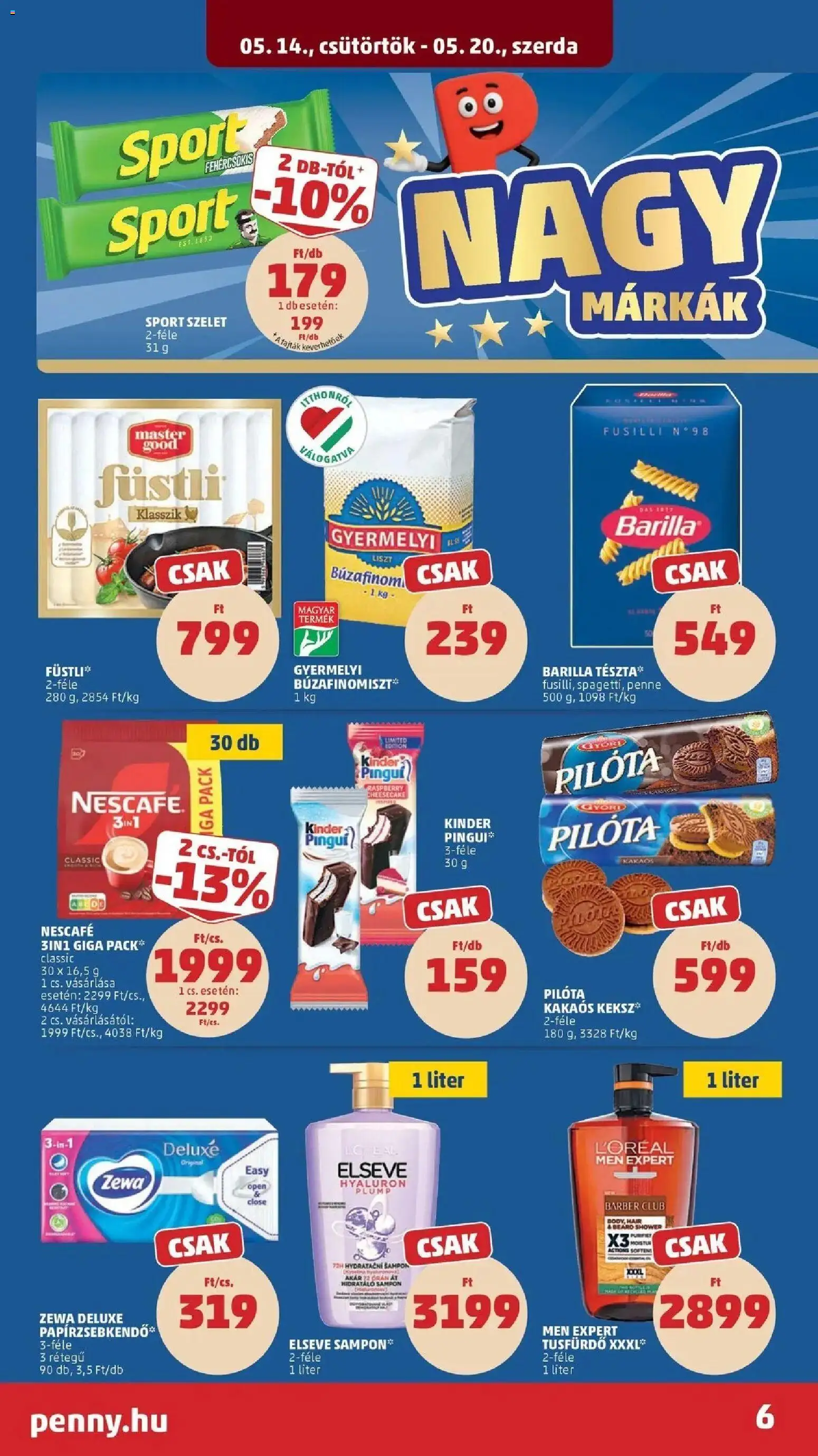 PENNY akciós ujság - amely érvényes a következő dátumtól: 14.05.2026 | Oldal: 6 | Termékek: Papírzsebkendő, Sampon, Tusfürdő, Tészta