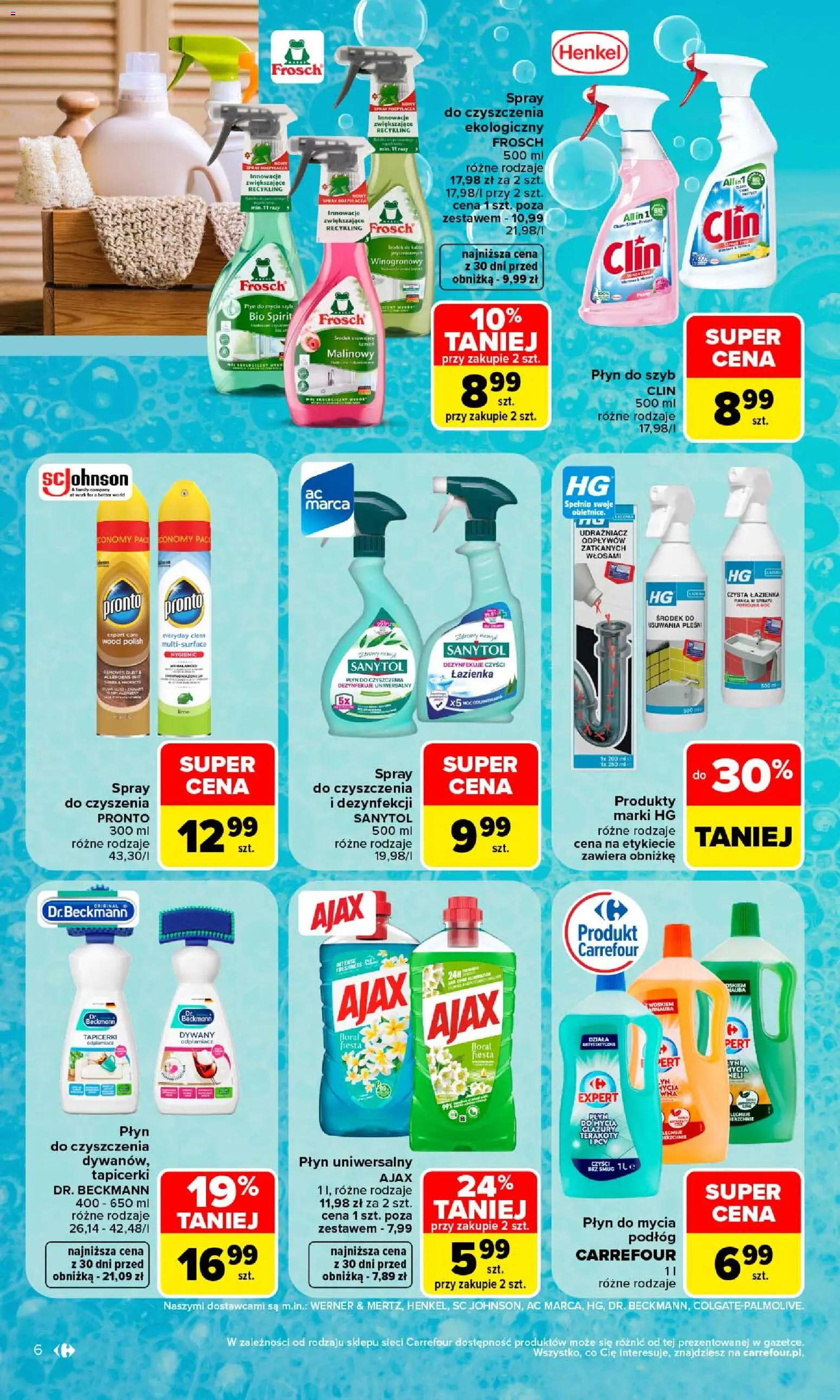 Carrefour gazetka - Porządki pełne okazji od 17.08.2026 | Strona: 6 | Produkty: Płyn do szyb Clin, Płyn do mycia szyb, Płyn do szyb, Dywany