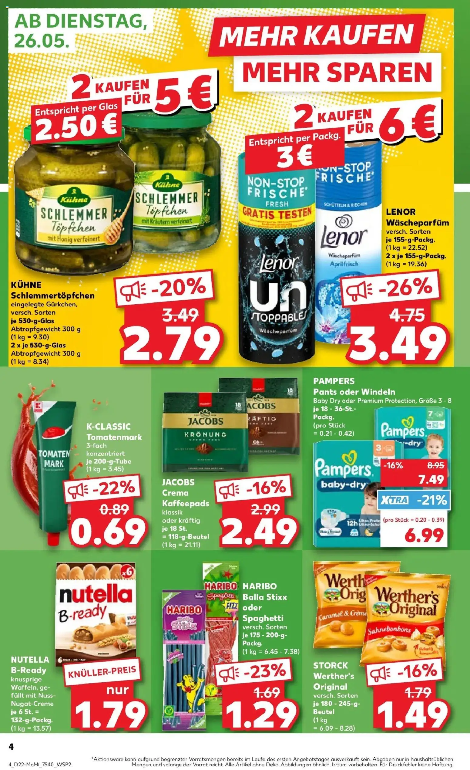 Kaufland Prospekt Gardelegen – gültig ab 26.05.2026 | Seite: 4 | Produkte: Pampers, Tomaten, Creme, Nutella