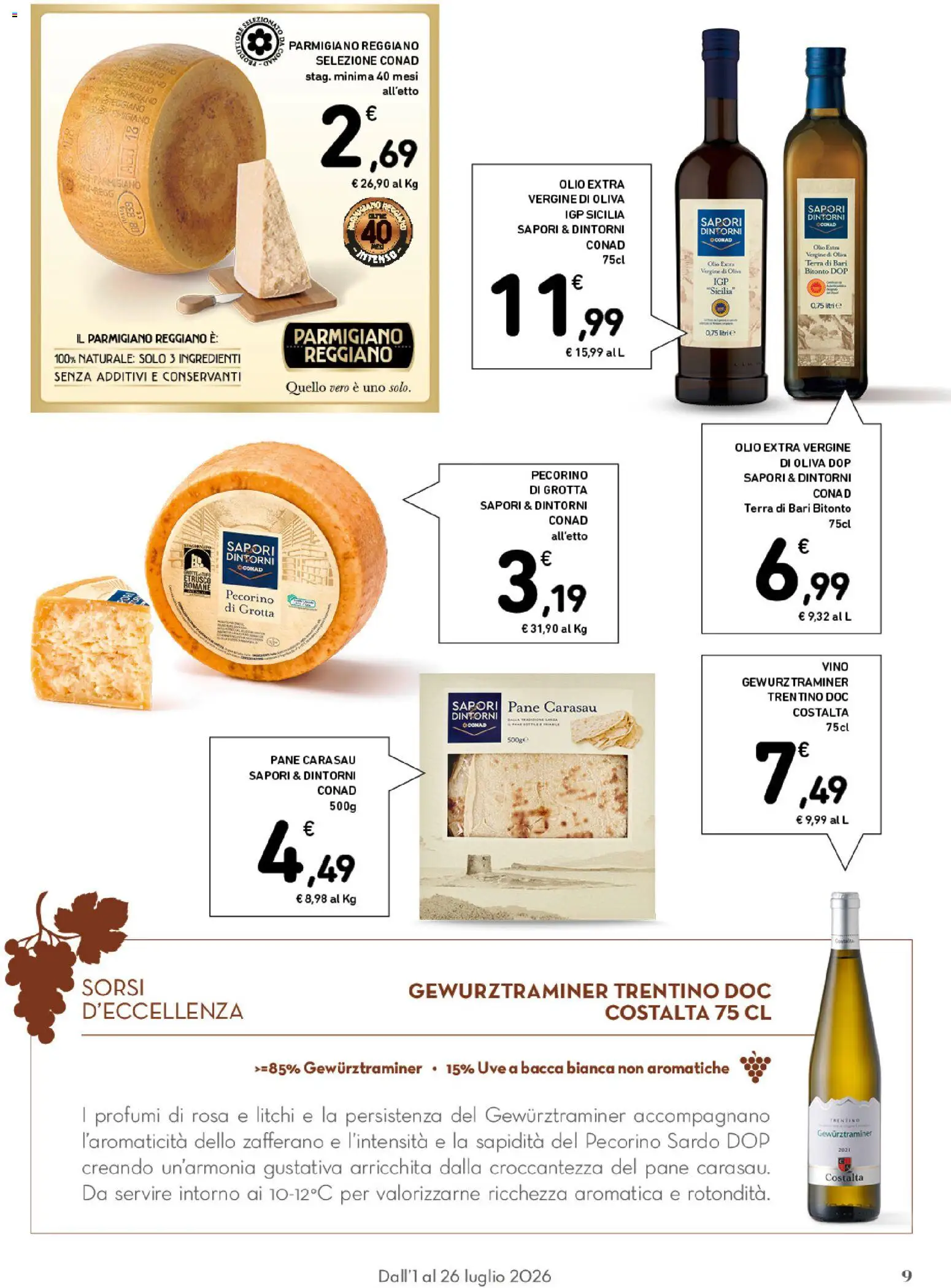 Volantino Conad del 01/07/2026 | Pagina: 9 | Prodotti: Olive, Parmigiano reggiano, Parmigiano, Pecorino