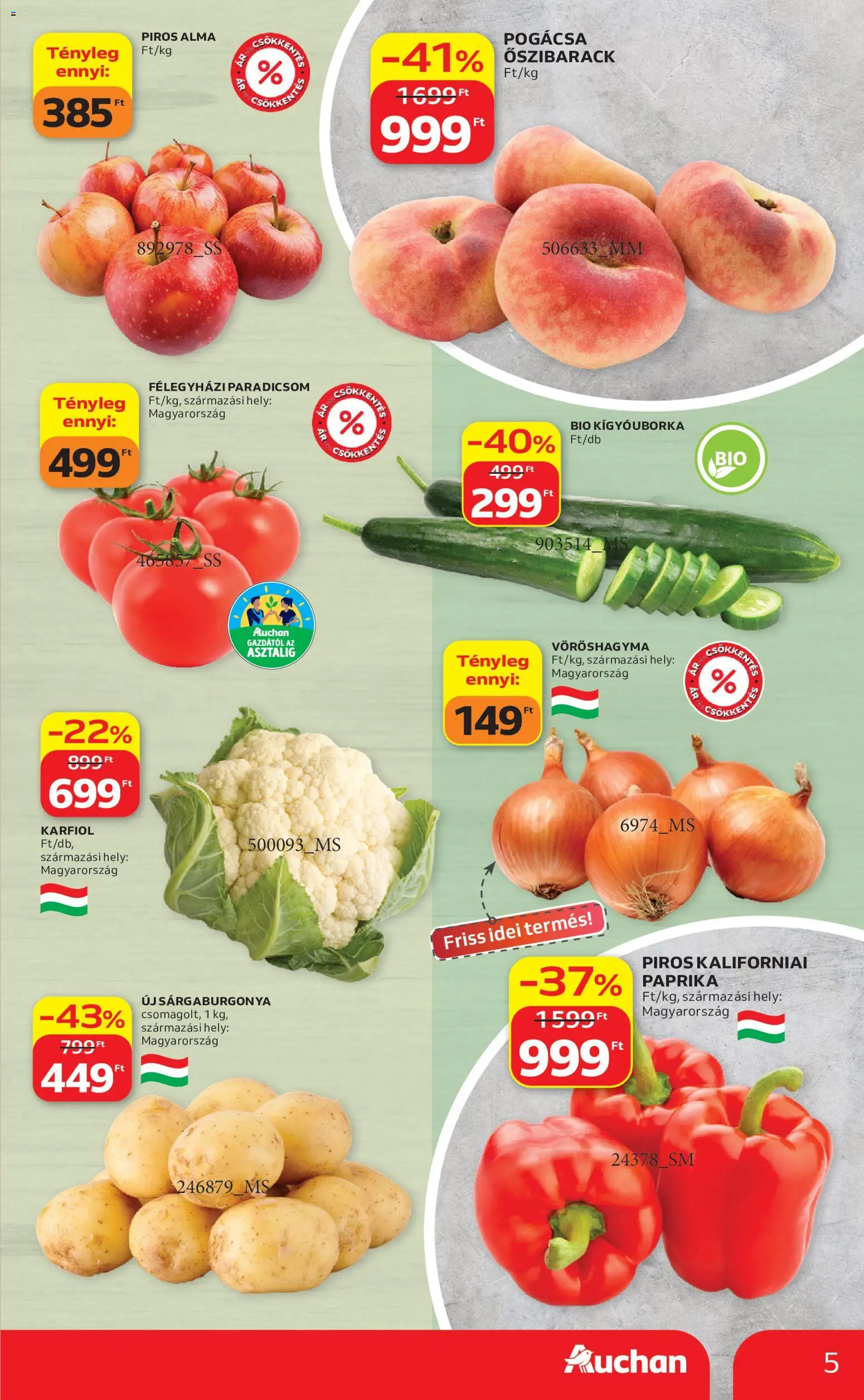 Auchan akciós ujság - amely érvényes a következő dátumtól: 18.06.2026 | Oldal: 5 | Termékek: Karfiol, Alma, Kaliforniai paprika, Paradicsom