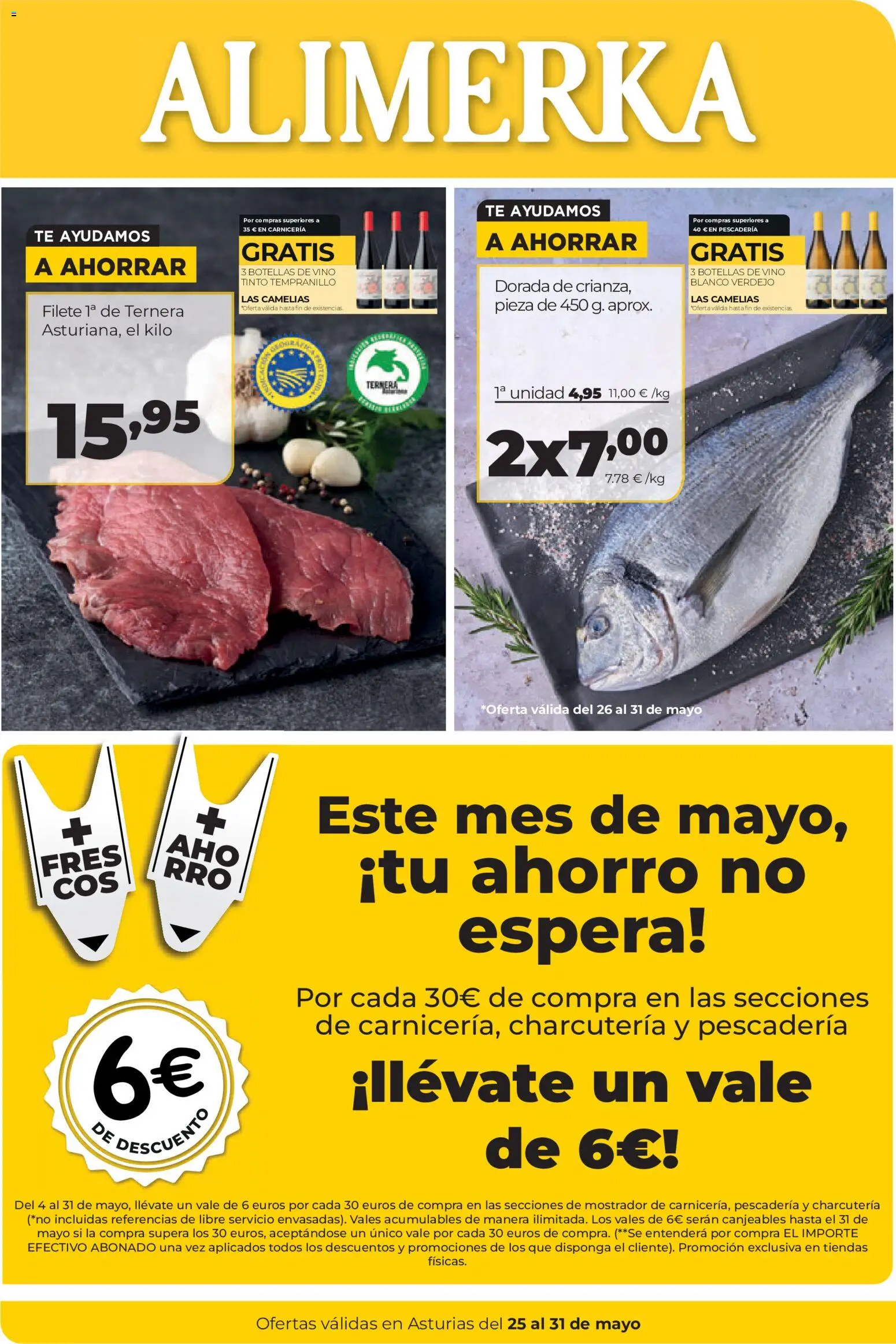 Alimerka folleto Asturias │ válido desde el 25.05.2026 | Página: 1 | Productos: Vino, Té, Filete