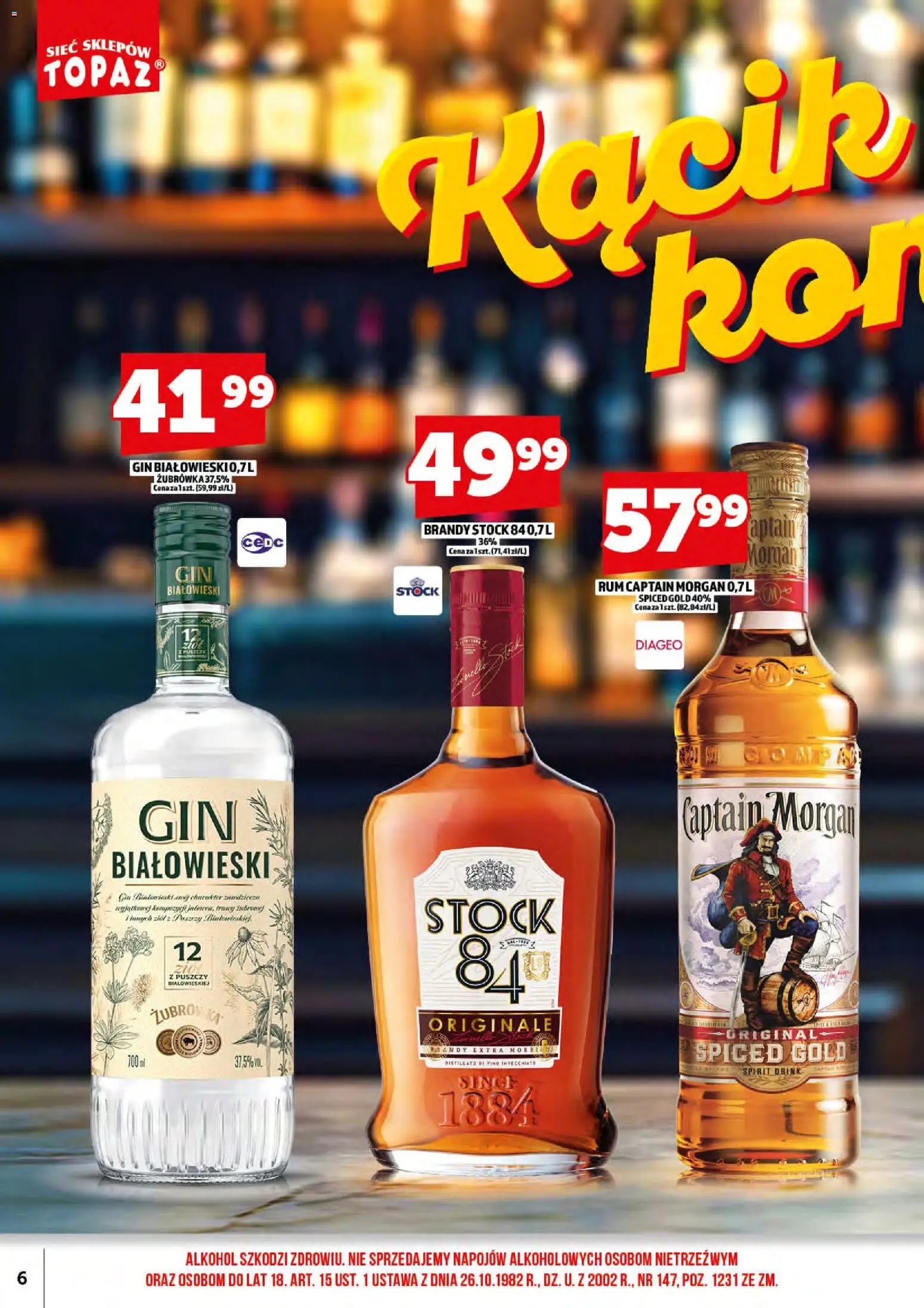 Topaz gazetka alkoholowa od 15.06.2026 | Strona: 8 | Produkty: Captain Morgan, Rum, Gin, Alkohol