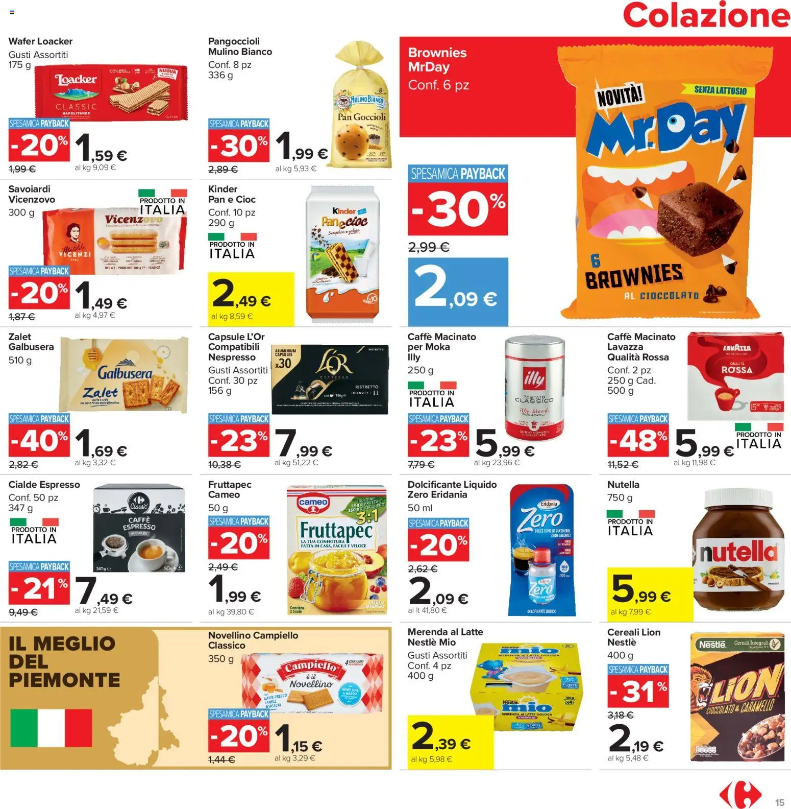Volantino Carrefour del 13/07/2026 | Pagina: 15 | Prodotti: Cereali, Nutella, Savoiardi, Macinato