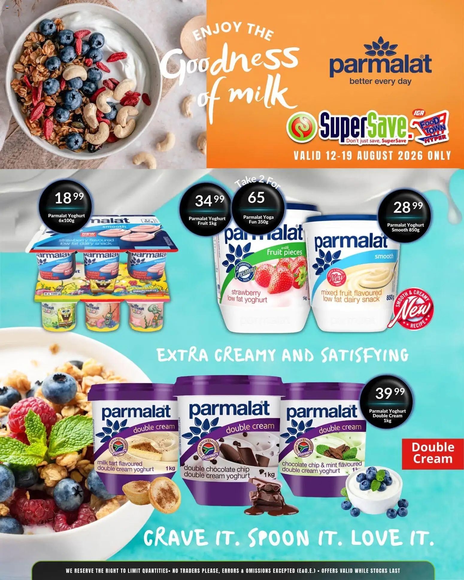 New Super Save catalogue – valid from 12/08/2026 | Page: 1 | Products: Yoghurt, Milk, Chocolate, Cream