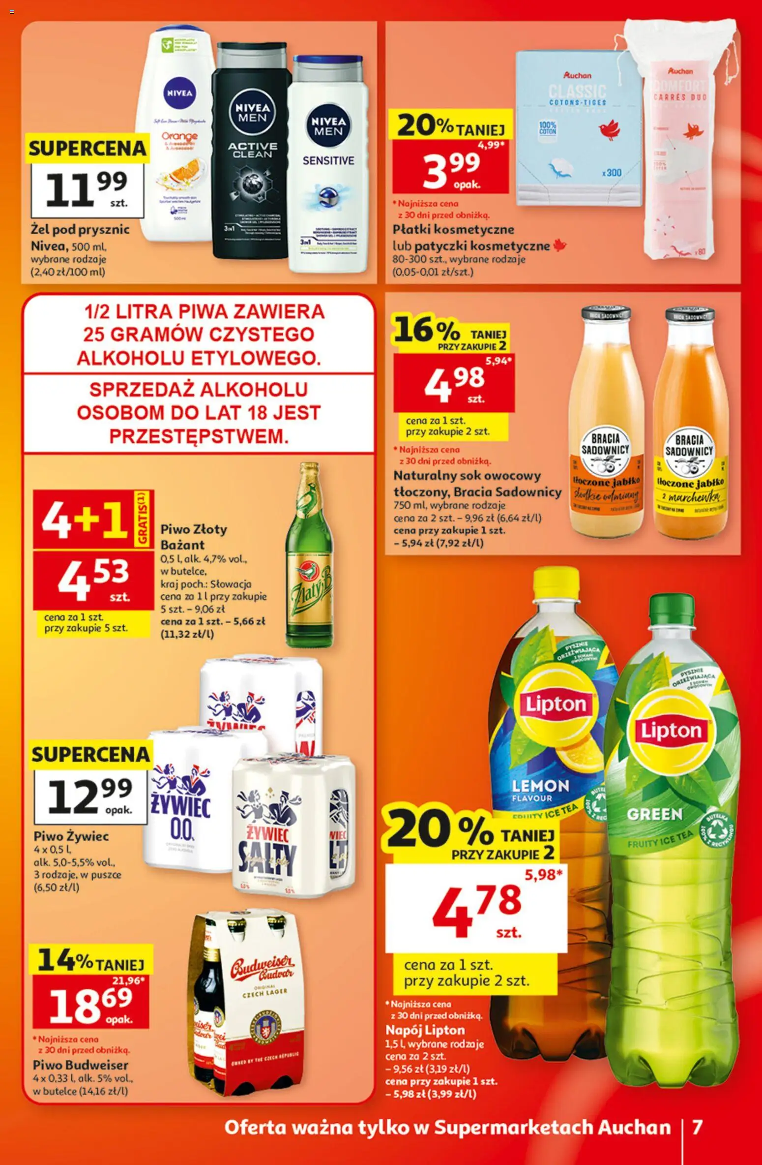 Auchan gazetka od 01.10.2026 | Strona: 7 | Produkty: Budweiser, Płatki kosmetyczne, Marchewka, Żel pod prysznic