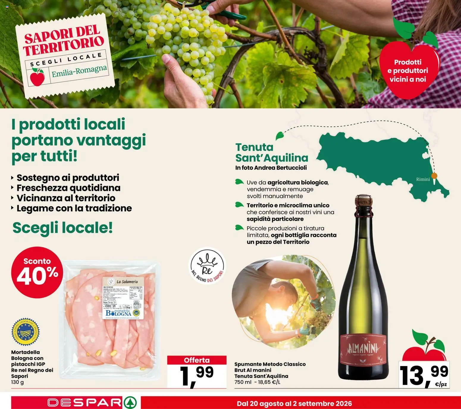 Volantino Despar del 20/08/2026 | Pagina: 2 | Prodotti: Spumante, Mortadella, Pistacchi, Bottiglia