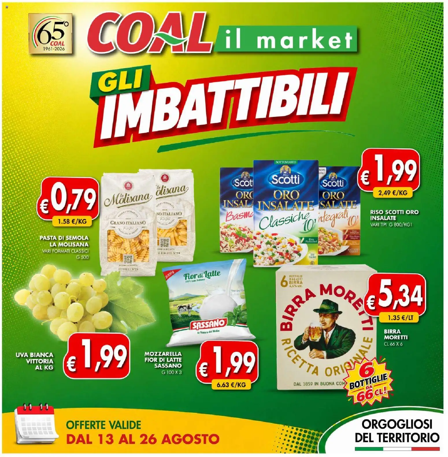 Volantino Coal del 13/08/2026 | Pagina: 1 | Prodotti: Riso, Pasta, Uva, Fusilli