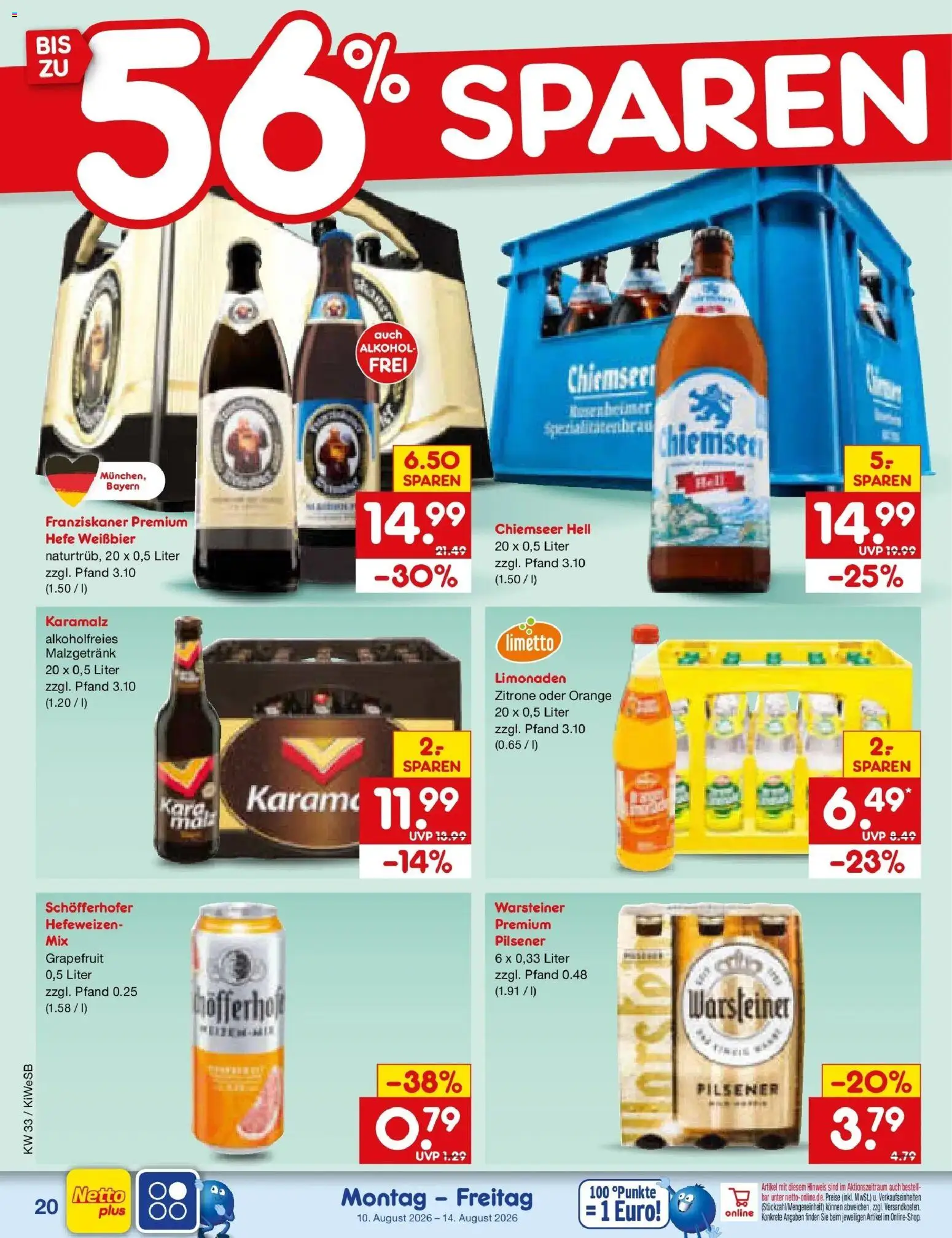 Netto Marken-Discount Prospekt Bad Friedrichshall – gültig ab 10.08.2026 | Seite: 28 | Produkte: Weißbier, Grapefruit, Warsteiner, Zitrone