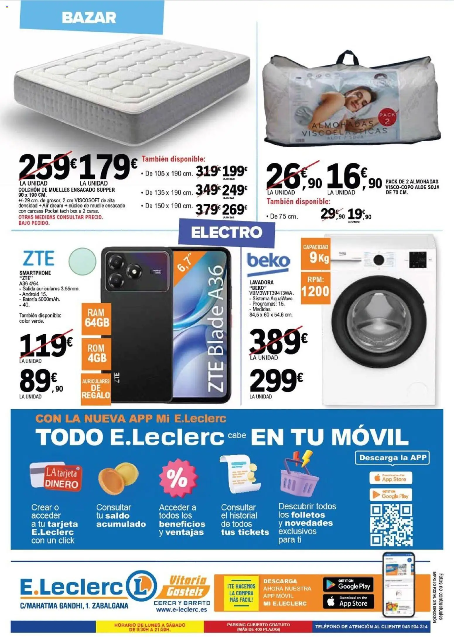 E.Leclerc Vitoria │ válido desde el 19/08/2026 | Página: 12 | Productos: Teléfono, Smartphone, Colchon, Auriculares