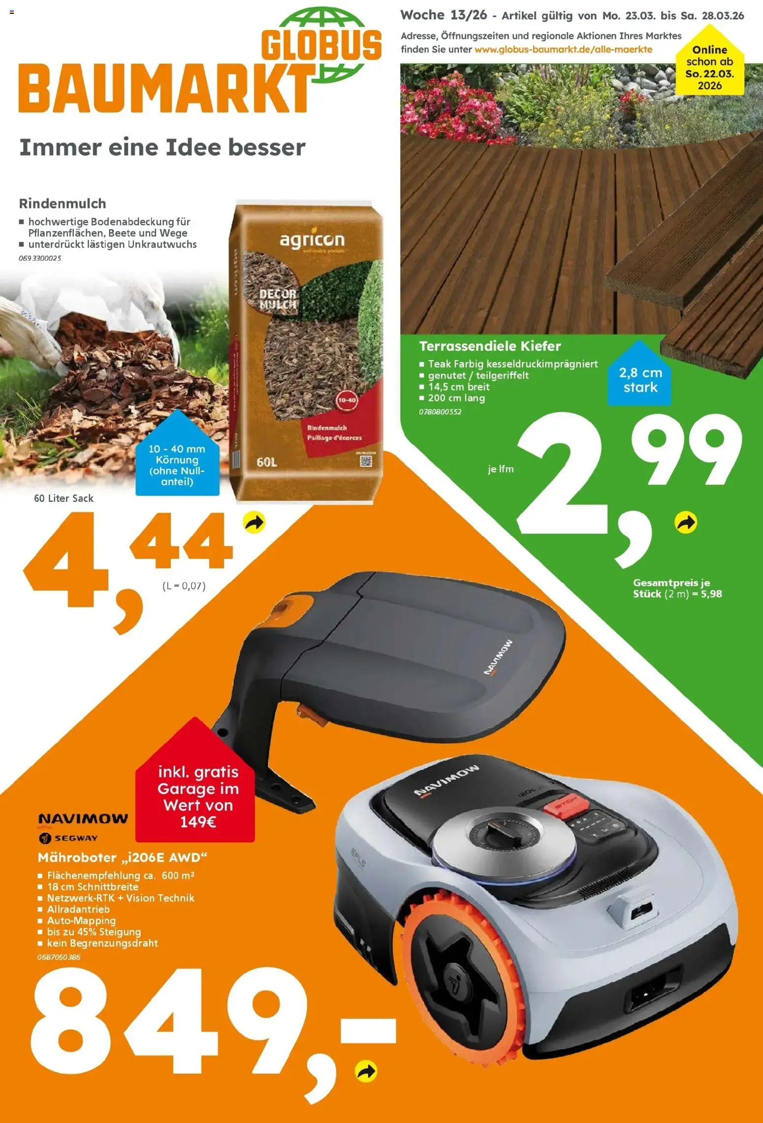 Globus Baumarkt Prospekt Peine	 – gültig ab 23.03.2026 | Seite: 1 | Produkte: Rindenmulch