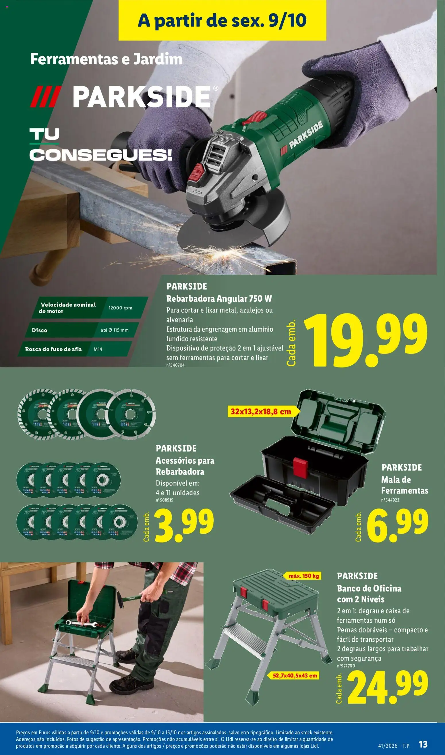 Lidl Promoções Fim de Semana │ válido de 09/10/2026 | Página: 13 | Produtos: Mala de ferramentas, Banco, Ferramentas, Caixa