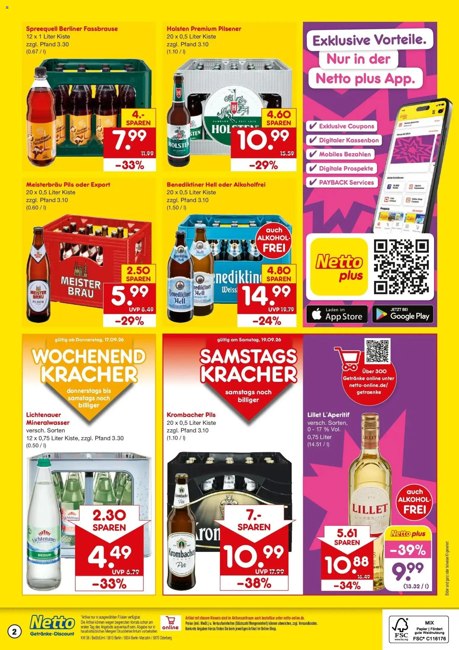 Netto Marken-Discount Prospekt Berlin-Marzahn – gültig ab 14.09.2026 | Seite: 2 | Produkte: Pils, Holsten, Mineralwasser, Lillet