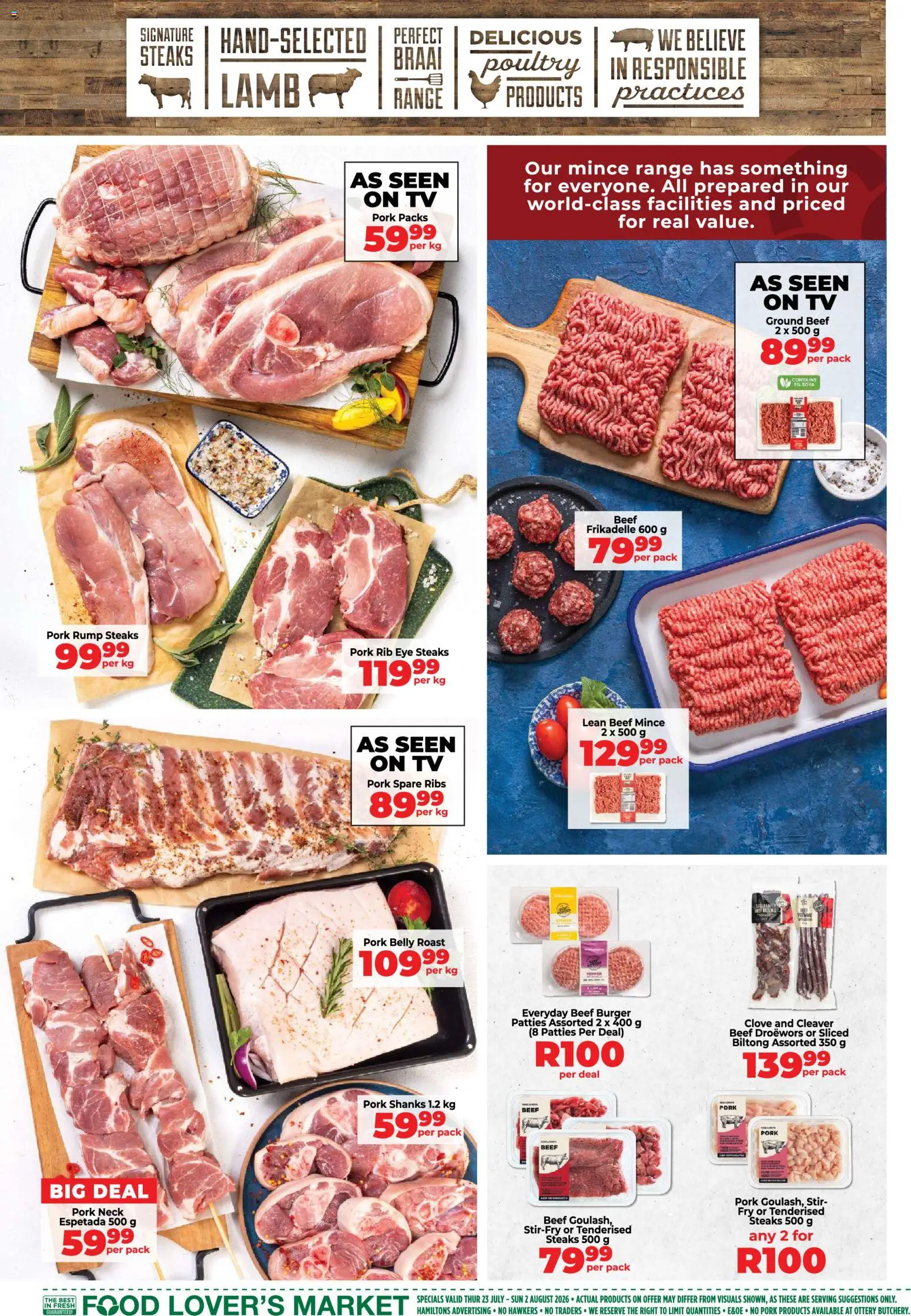 New Food Lover's Market catalogue – valid from 23/07/2026 | Page: 9 | Products: TV, Ribs, Limpiador íntimo, Pork