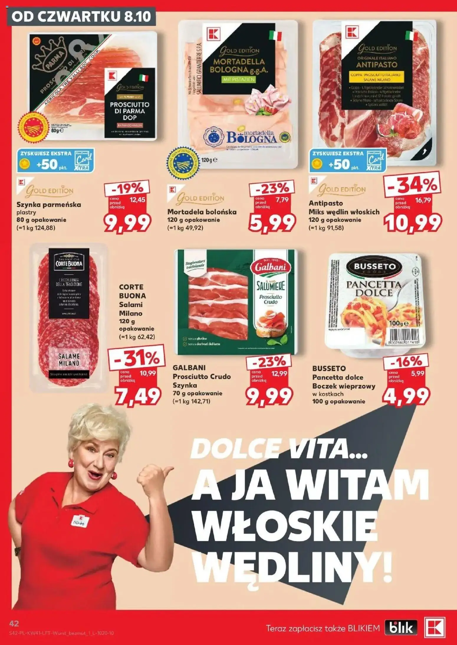 Kaufland aktualna gazetka od 08.10.2026 - od jutra PDF | Strona: 42 | Produkty: Szynka parmeńska, Boczek wieprzowy, Szynka, Boczek