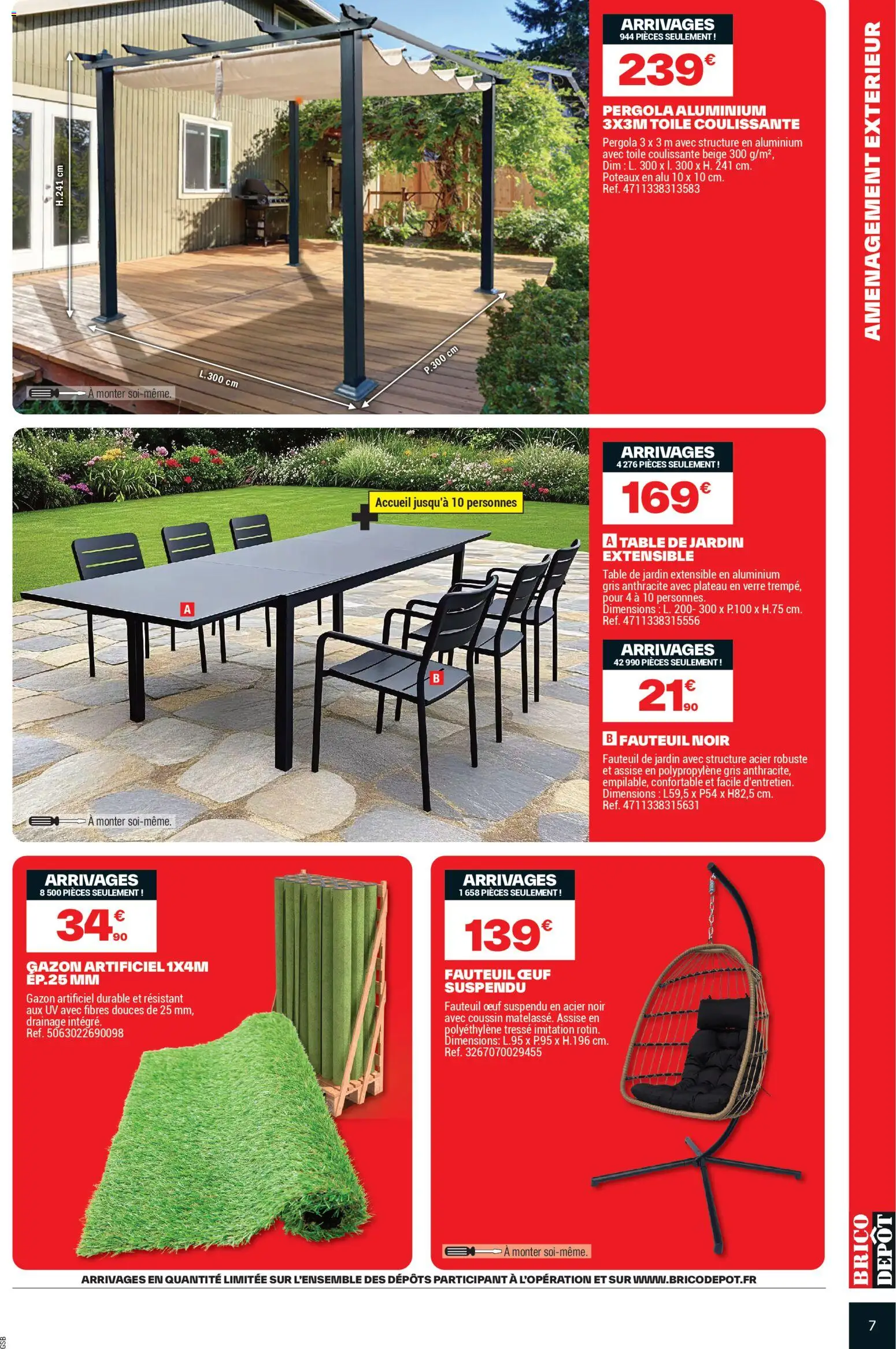 {H1} | Page: 7 | Produits: Plateau, Fauteuil, Pergola, Fauteuil œuf suspendu