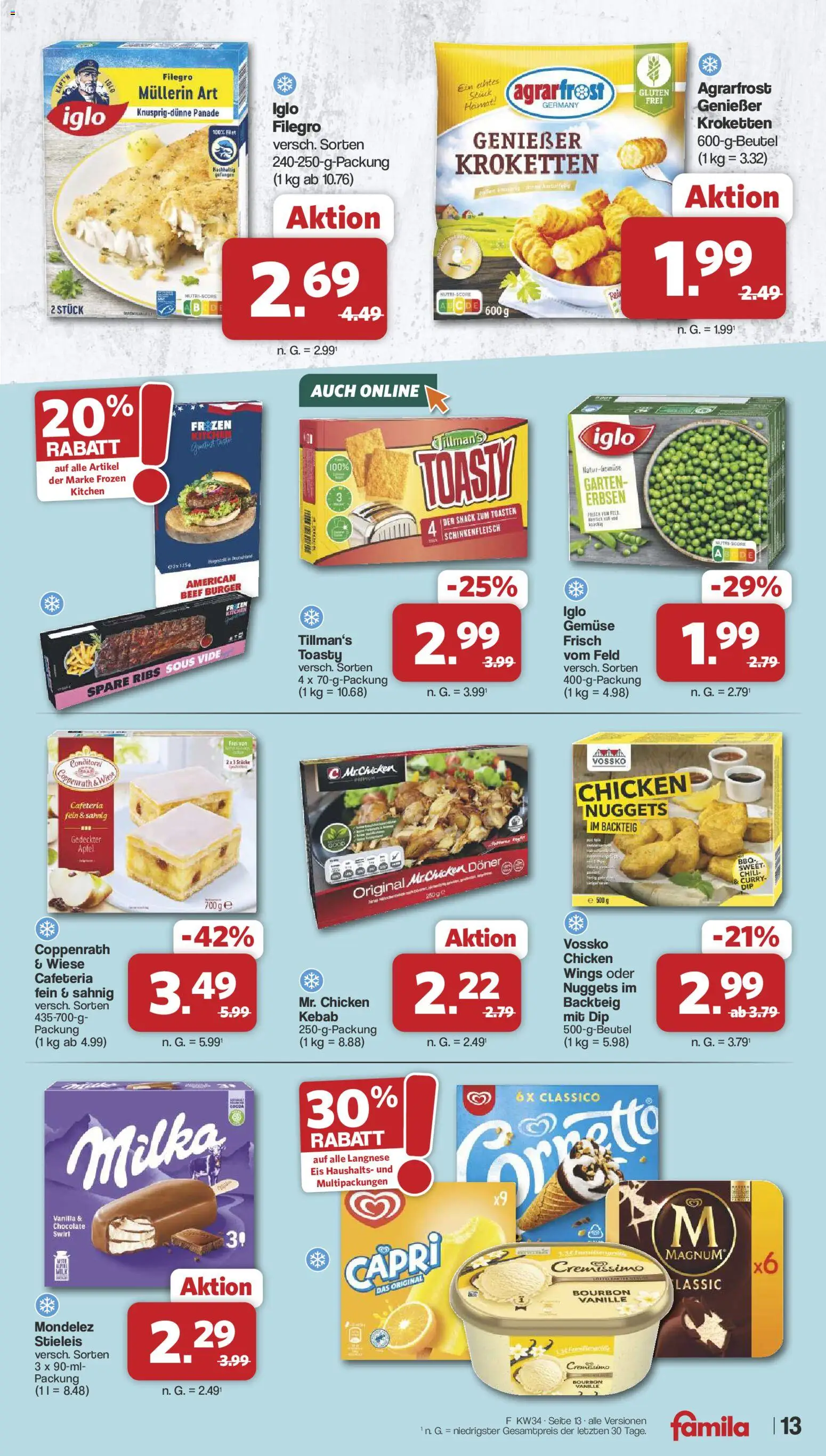 Famila Nordwest Prospekt – gültig ab 17.08.2026 | Seite: 13 | Produkte: Burger, Äpfel, Milka, Erbsen