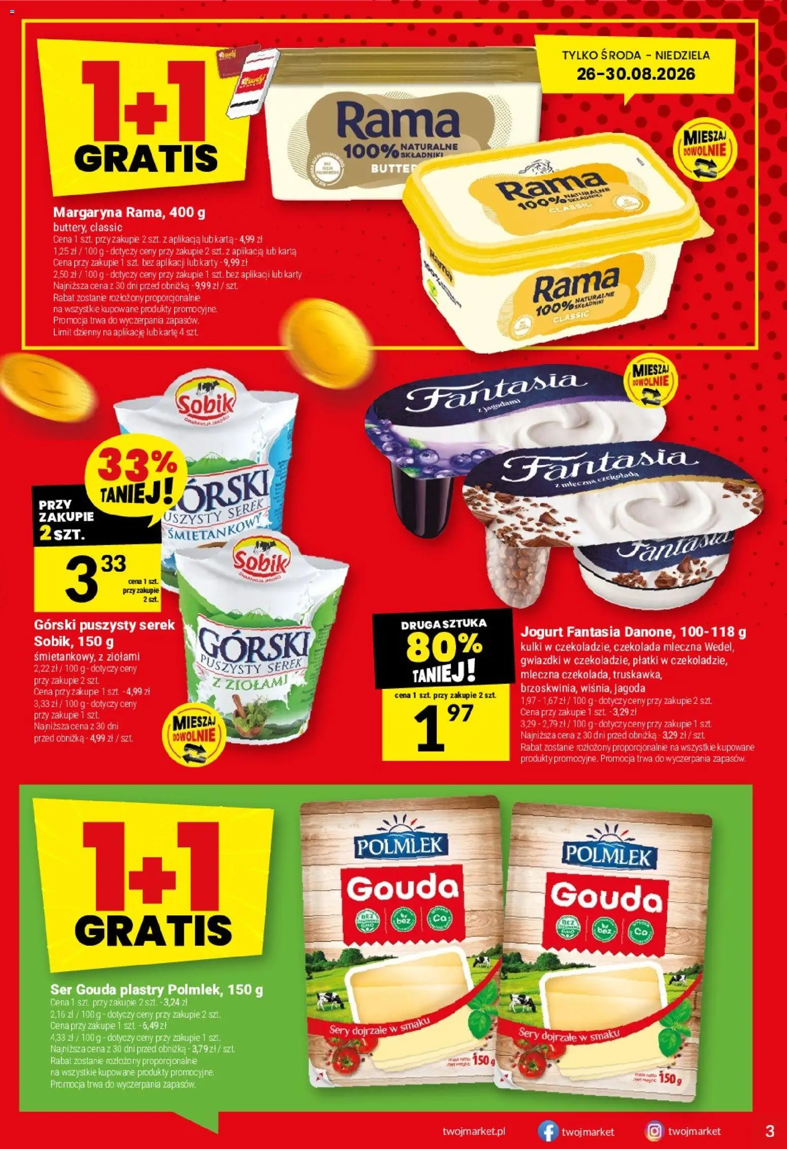 Twój Market gazetka od 26.08.2026 | Strona: 3 | Produkty: Margaryna, Sery, Jogurt, Czekolada