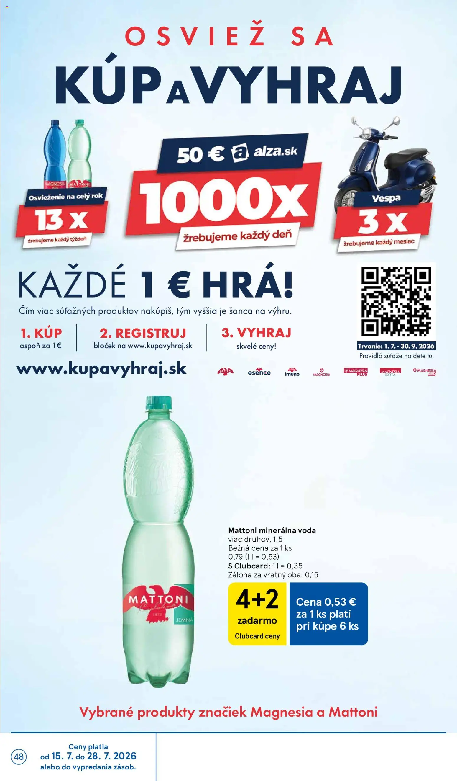 Nové Tesco akcie – leták je platný od 22.07.2026 | Strana: 48 | Produkty: Magnesia, Hra, Voda, Minerálna voda