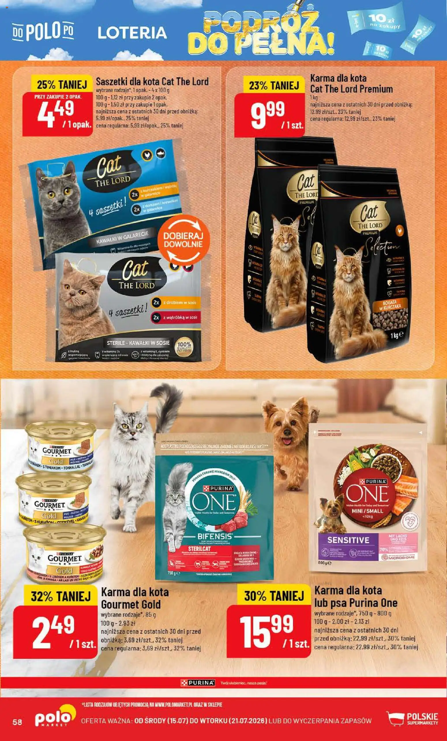 POLOmarket gazetka od 15.07.2026 | Strona: 58 | Produkty: Purina one, Karma dla kota, Saszetki, Karma