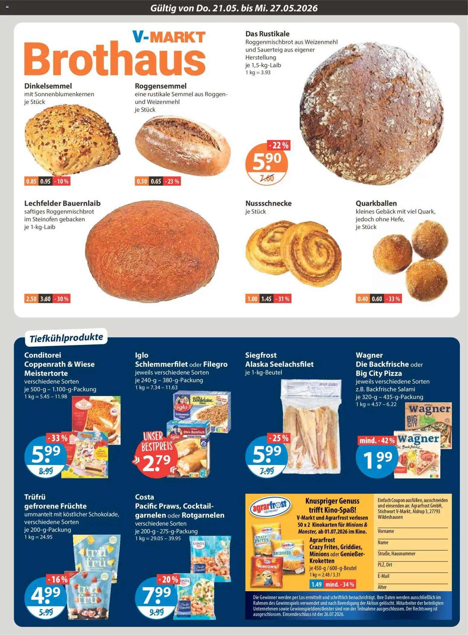V-Markt Schwaben / Oberbayern – gültig ab 21.05.2026 | Seite: 5 | Produkte: Weizenmehl, Garnelen, Salami, Pizza