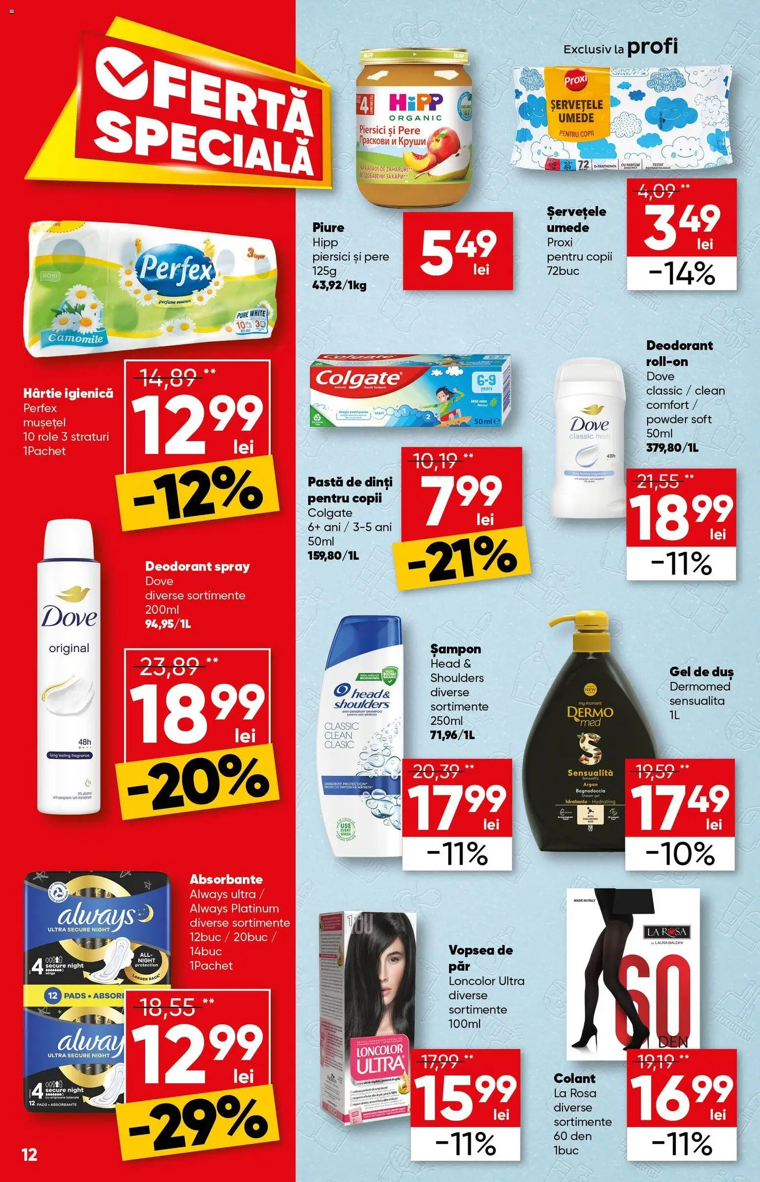Noul catalog Profi – valabil de la 18.02.2026 | Pagină: 12 | Produse: Role, Duș, Gel de duș, Pastă de dinți
