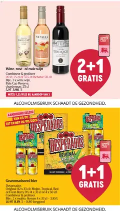 Witte, rosé- of rode wijn, Combineer & profiteer 20 cl, 25 cl of 37.5 cl (behalve 50 cl) Bijv.: 3 x witte wijn, Baie Cap Reserve, chardonnay, 25 cl - Voorbeeld van een folder van Delhaize, geldig van 07.05.2026 | Pagina: 34