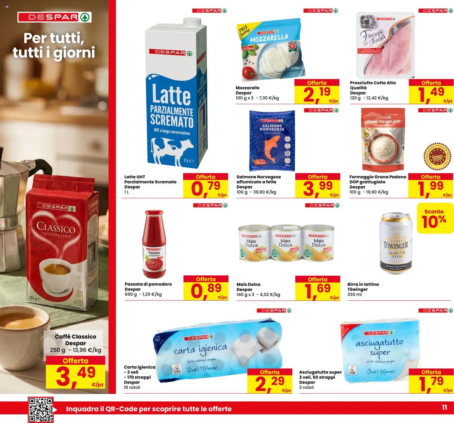 Volantino Eurospar del 23/07/2026 | Pagina: 11 | Prodotti: Carta igienica, Pomodoro, Latte, Mais