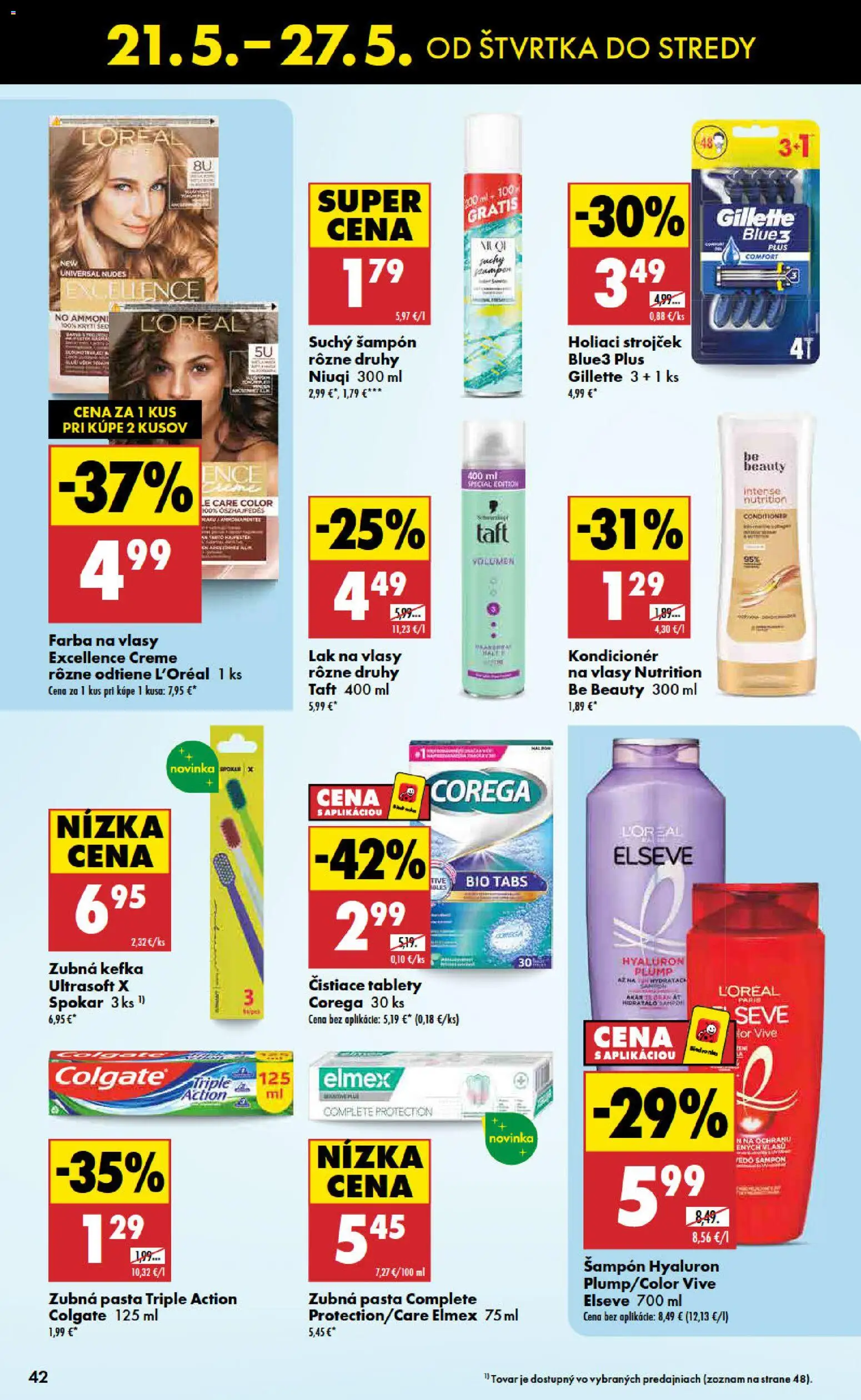 Nové Biedronka akcie – leták je platný od 21.05.2026 | Strana: 42 | Produkty: Zubná kefka, Strojček, Holiaci strojček, Farba na vlasy