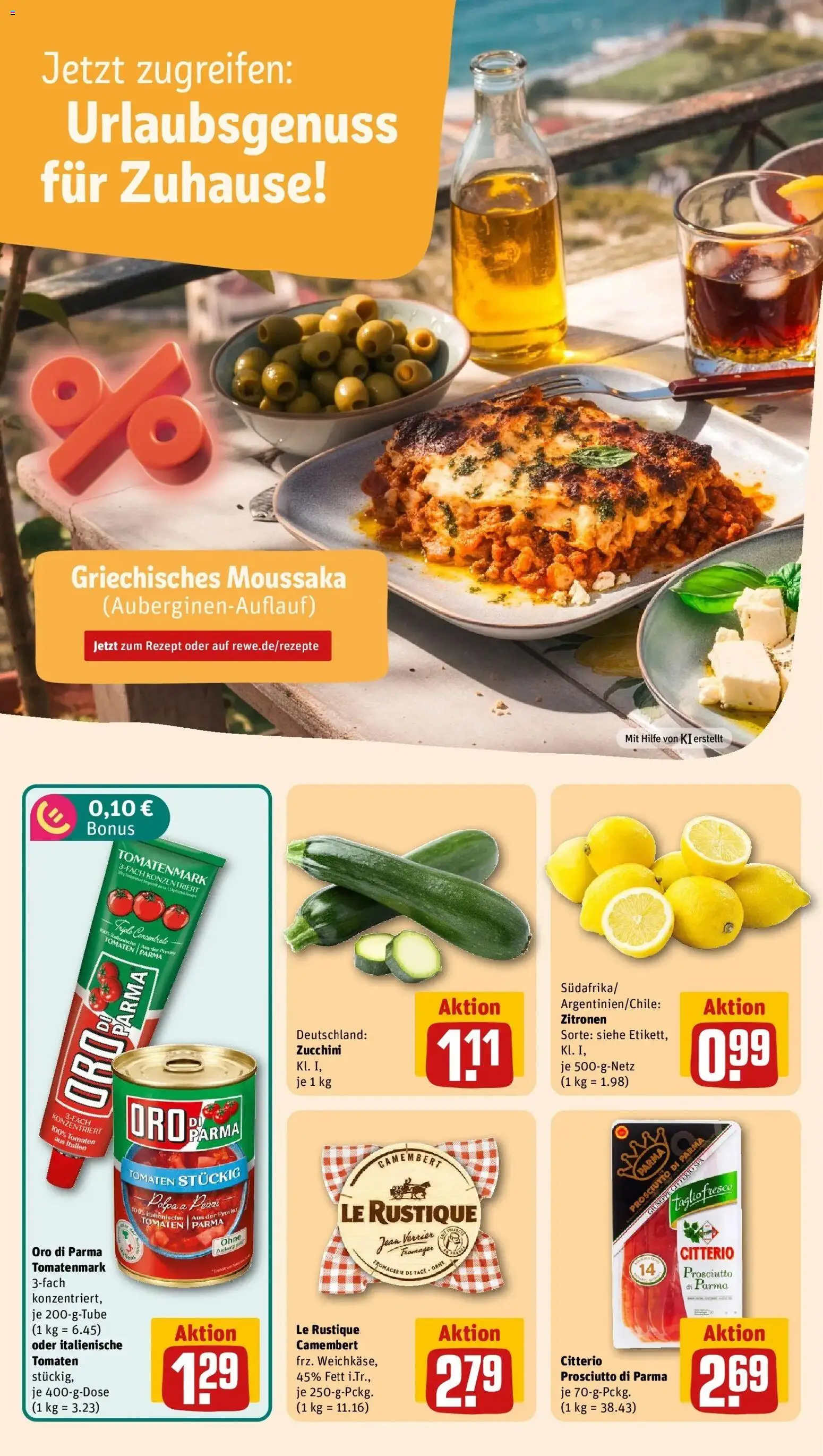 REWE Prospekt ab 31.08.2026 zum Blättern » Angebote | Seite: 4 | Produkte: Tomaten, Oro di parma, Camembert, Zucchini