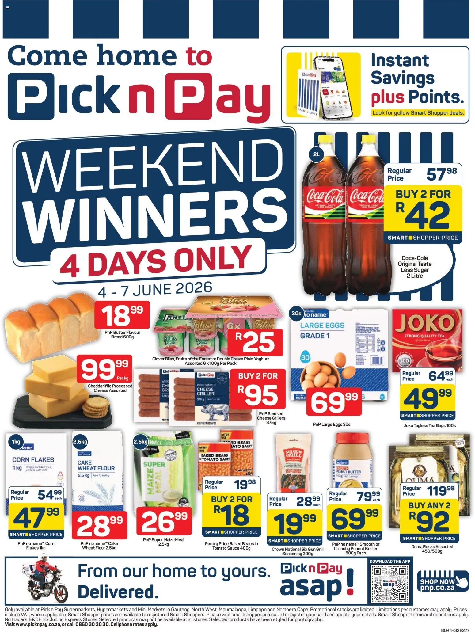 New Pick n Pay catalogue – valid from 04.06.2026 | Page: 1 | Products: Maize meal, Eggs, Seasoning, Peanut butter