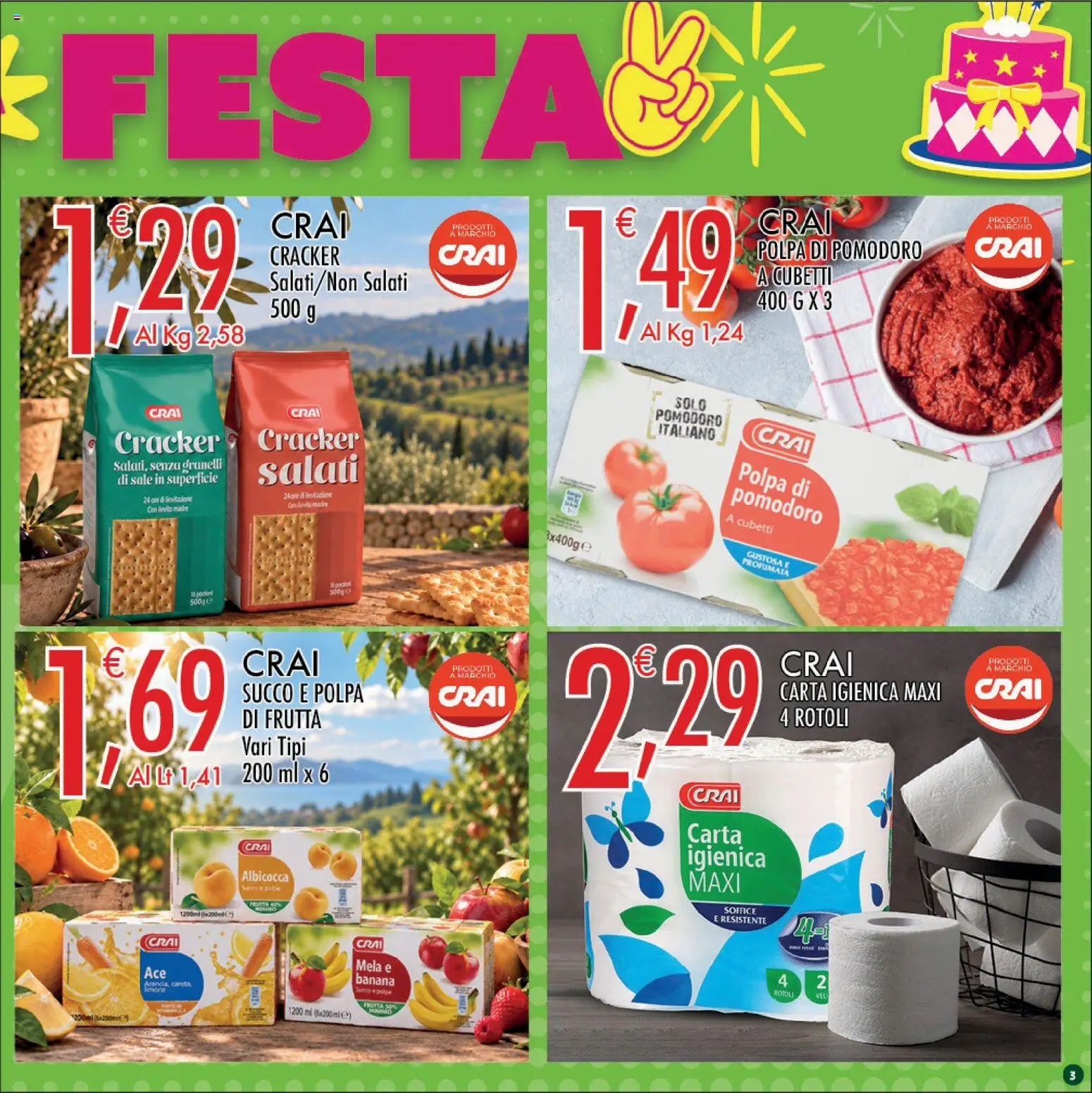 Volantino CRAI del 15/10/2026 | Pagina: 3 | Prodotti: Carta igienica, Frutta, Pomodoro, Lievito