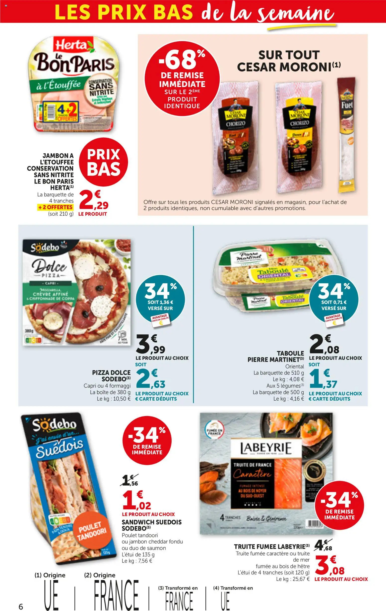 {H1} | Page: 6 | Produits: Chorizo, Truite, Pizza, Cheddar