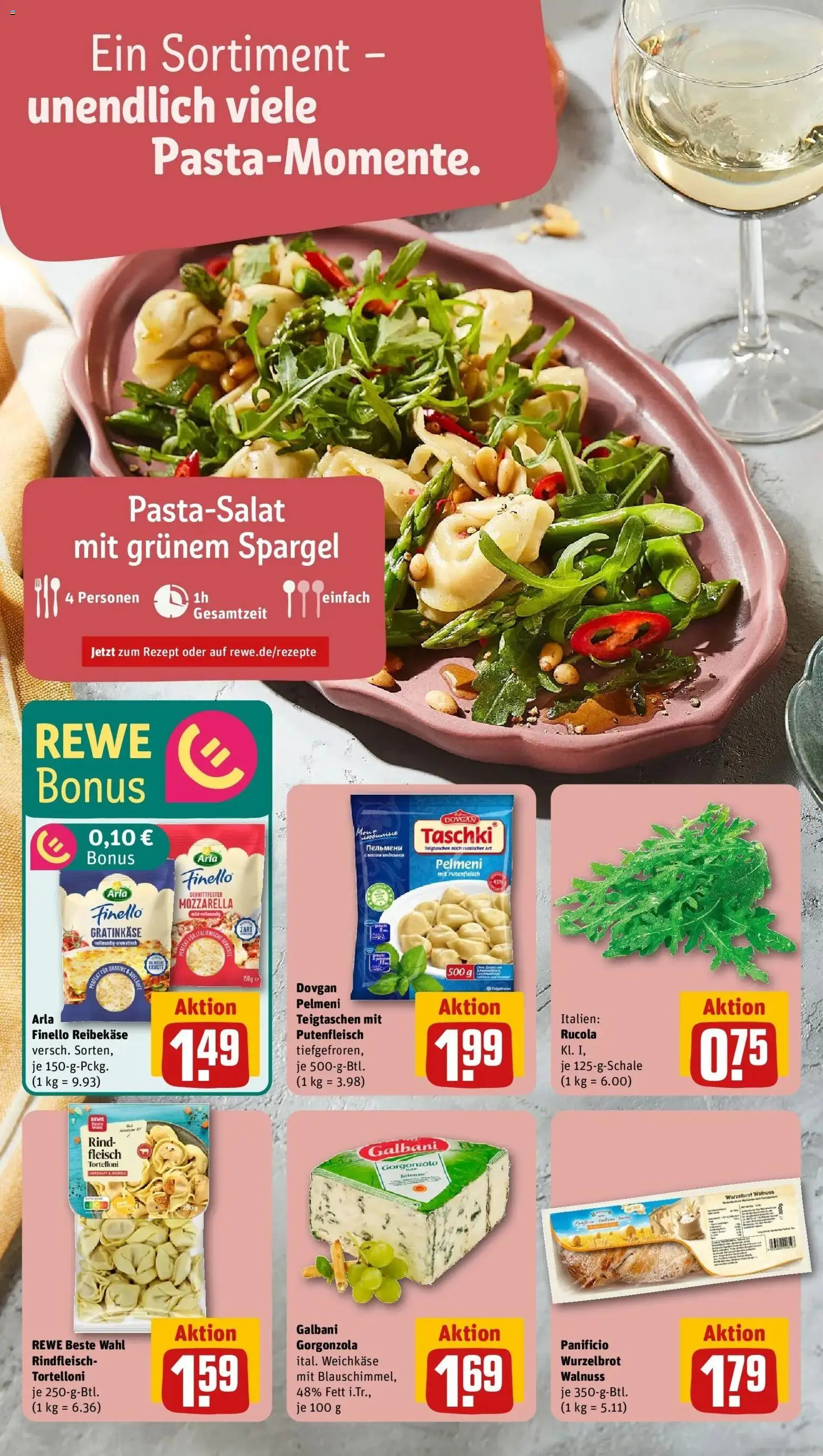 Rewe Prospekt Saarbrücken / Klarenthal	 – gültig ab 12.04.2026 | Seite: 10 | Produkte: Mozzarella, Rucola, Spargel, Reibekase